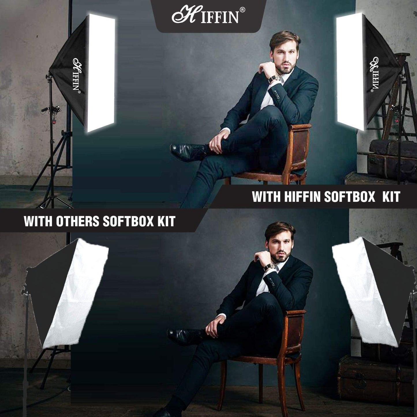 HIFFIN Trilux E27 Four Holder Soft Box Studio Kit For Photography, YouTube Lighting Fluorescent Light for Still & Video (WOB)