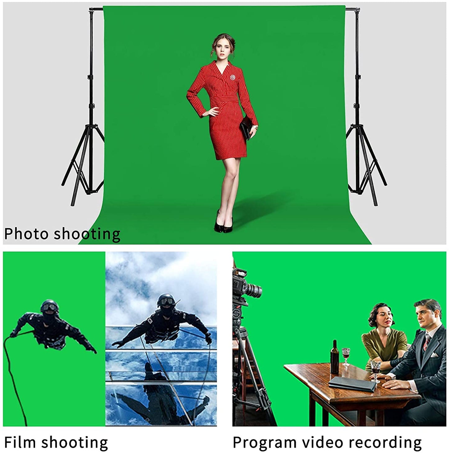 HIFFIN® PRO 8 ft. X 12 ft. Long Life Time Reusable Green Screen Chromakey Photo Video Photography Studio Fabric Backdrop, Background, Pure Green Muslin, Photography Studio
