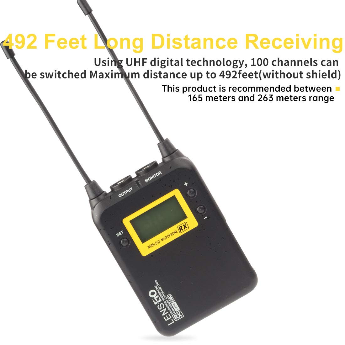 LENSGO LWM-328C Wireless Microphone System, 99-Channel UHF Professional Omnidirectional Wireless Lavalier Lapel Mic with 2 Transmitter & 1 Receiver for All Smartphone Camcorder Canon Nikon DSLR Camera