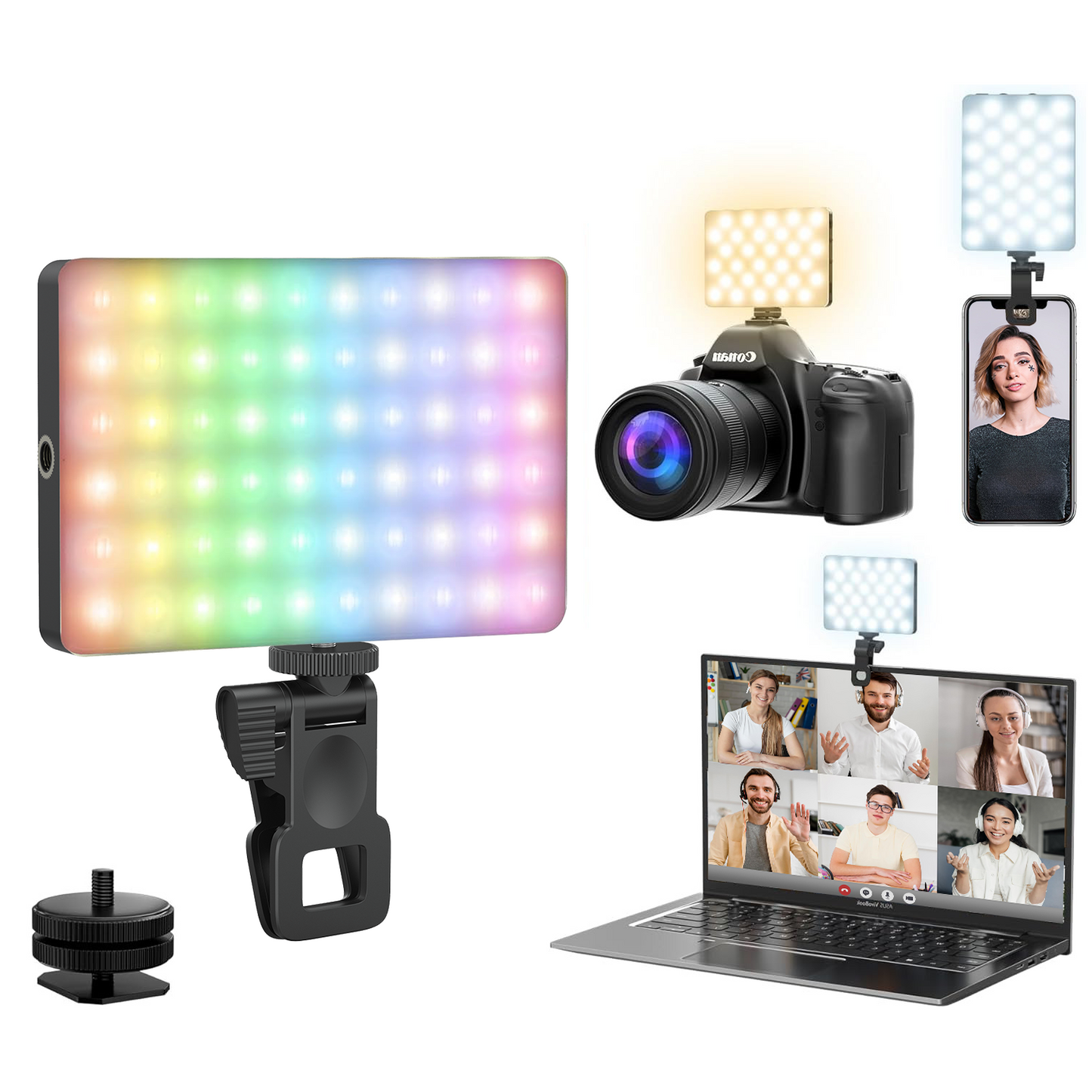 RGB Selfie Light, Clip, 24 Modes, CRI 95+, 3000mAh Battery
