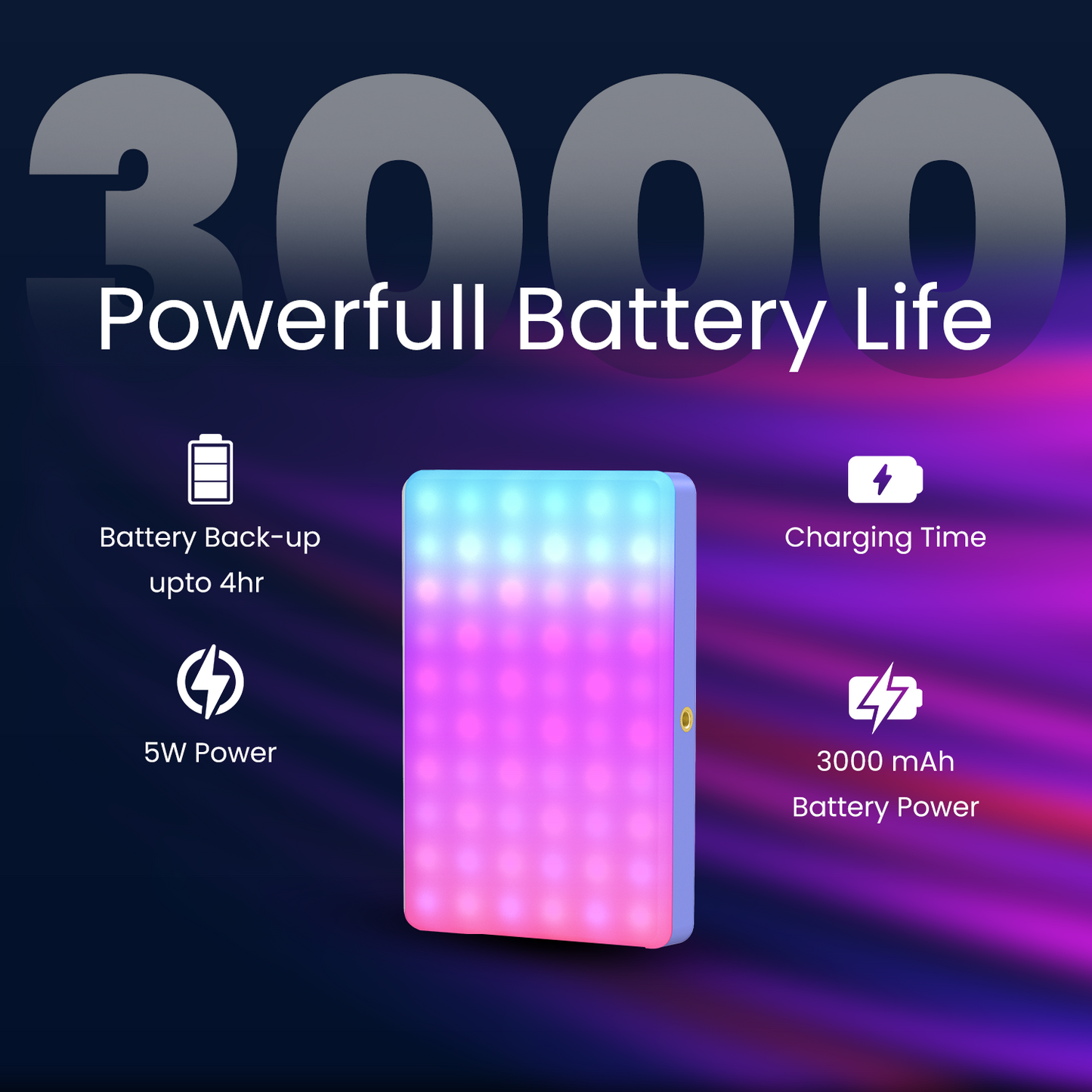 RGB Selfie Light, Clip, 24 Modes, CRI 95+, 3000mAh Battery
