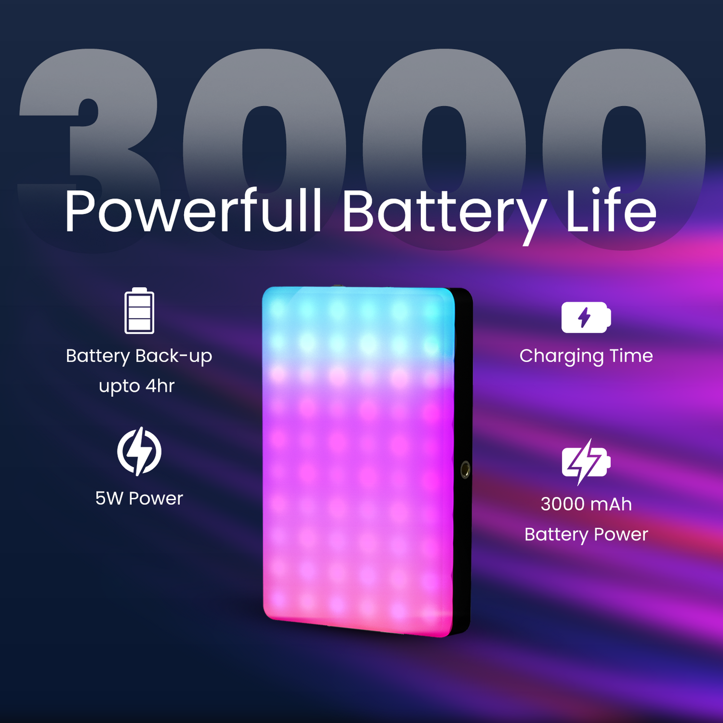 RGB Selfie Light, Clip, 24 Modes, CRI 95+, 3000mAh