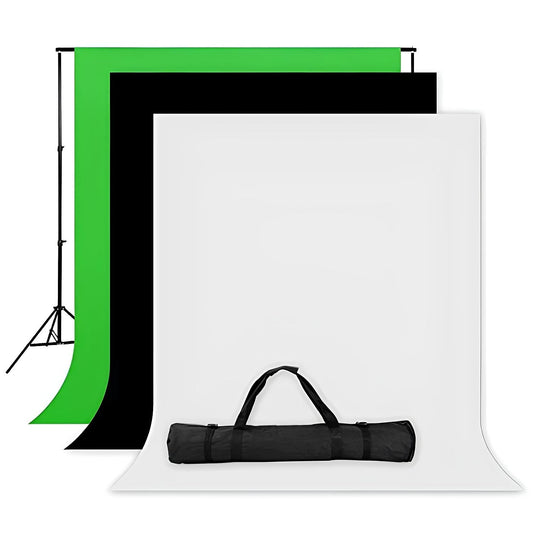 HIFFIN Green White Black Screen Backdrop with Stand, 203.2MM X 304.8MM (8FT X 12FT) Wide Green Screen Backdrop with 228.6MM X 228.6MM (9Ft X 9Ft) wide Photo Backdrop Stand
