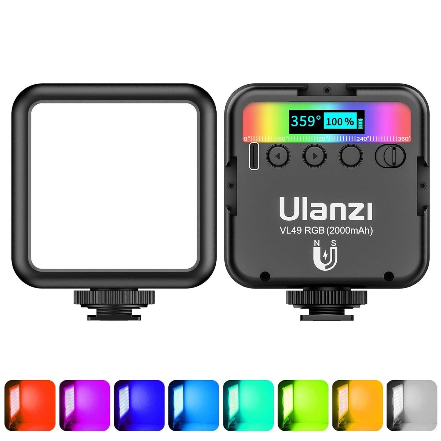Ulanzi VL49 RGB Video Light, LED, 2000mAh, CRI 95+, 2500-9000K, Dimmable