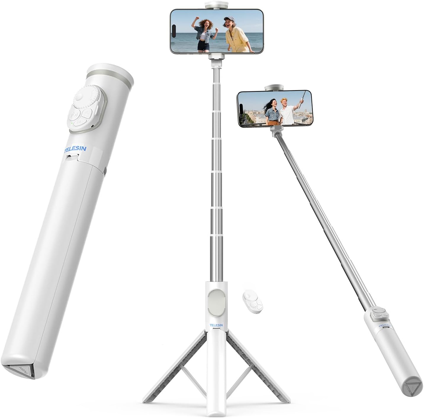 TELESIN 50" Selfie Stick Tripod for iPhone, 360° Adjustable Stand with Zoom Remote