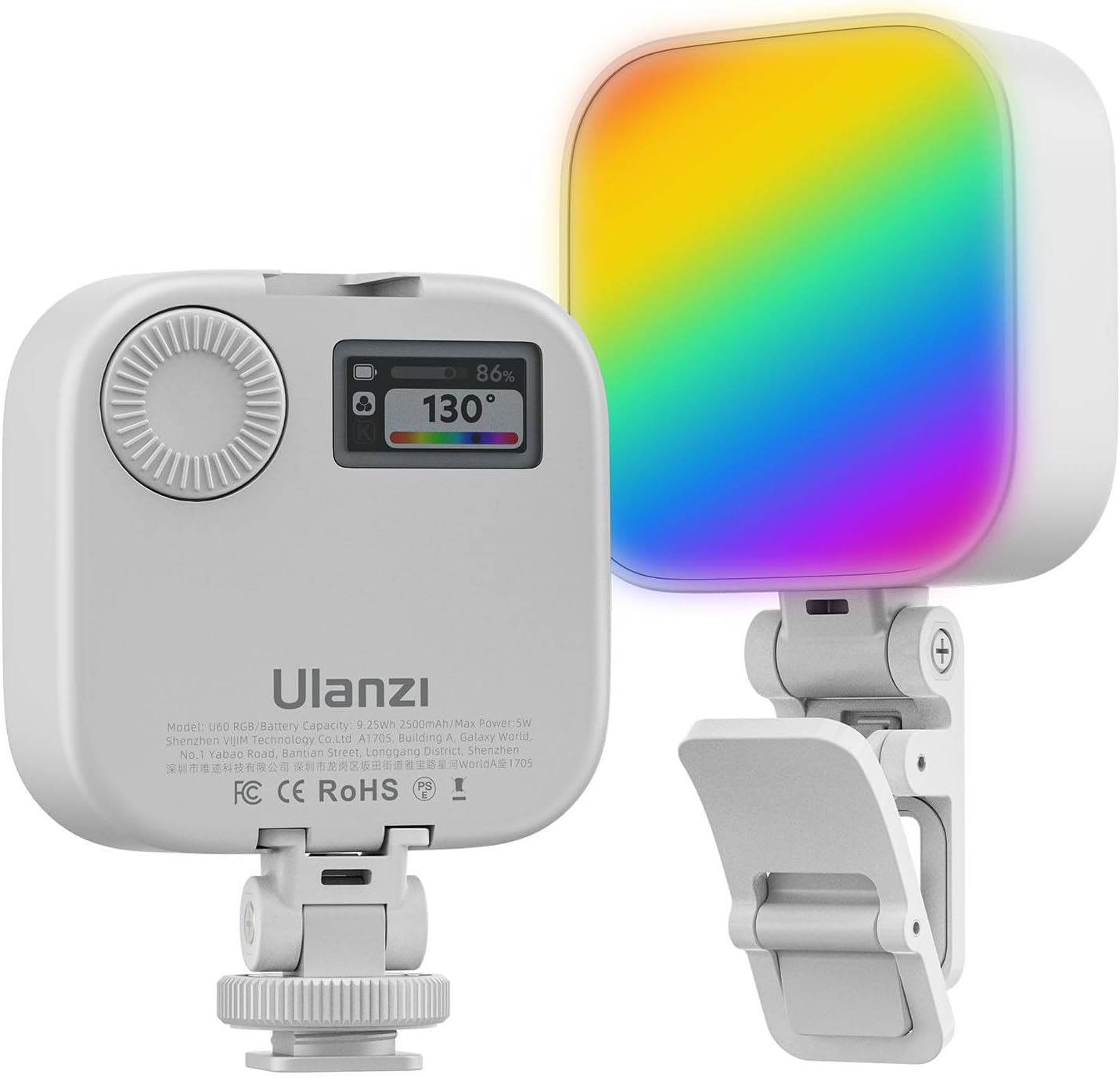Ulanzi U60 (White) RGB Video Light, 360° Color, CRI≥95, 2500-9000K, 2500mAh
