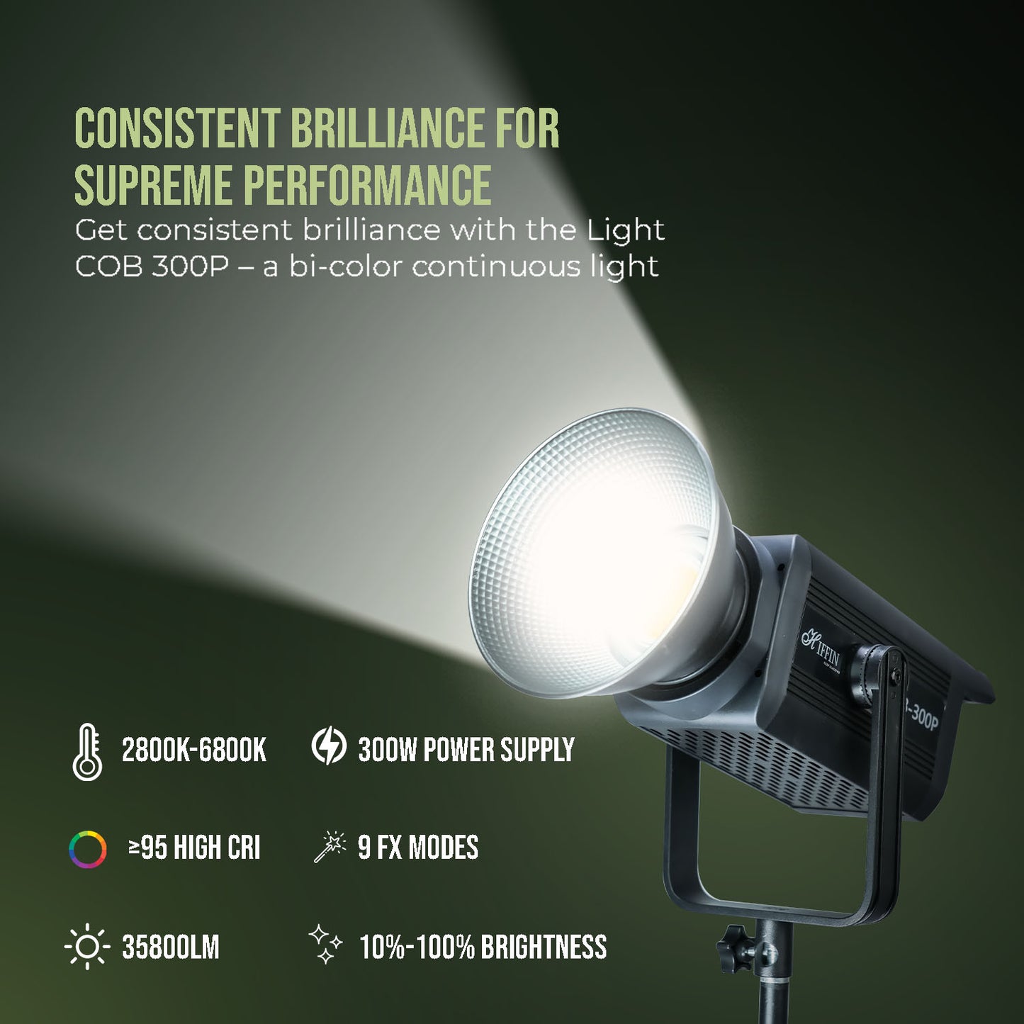 300 Watt LED Video Light, 2800K-6800K Dimmable, Remote Control