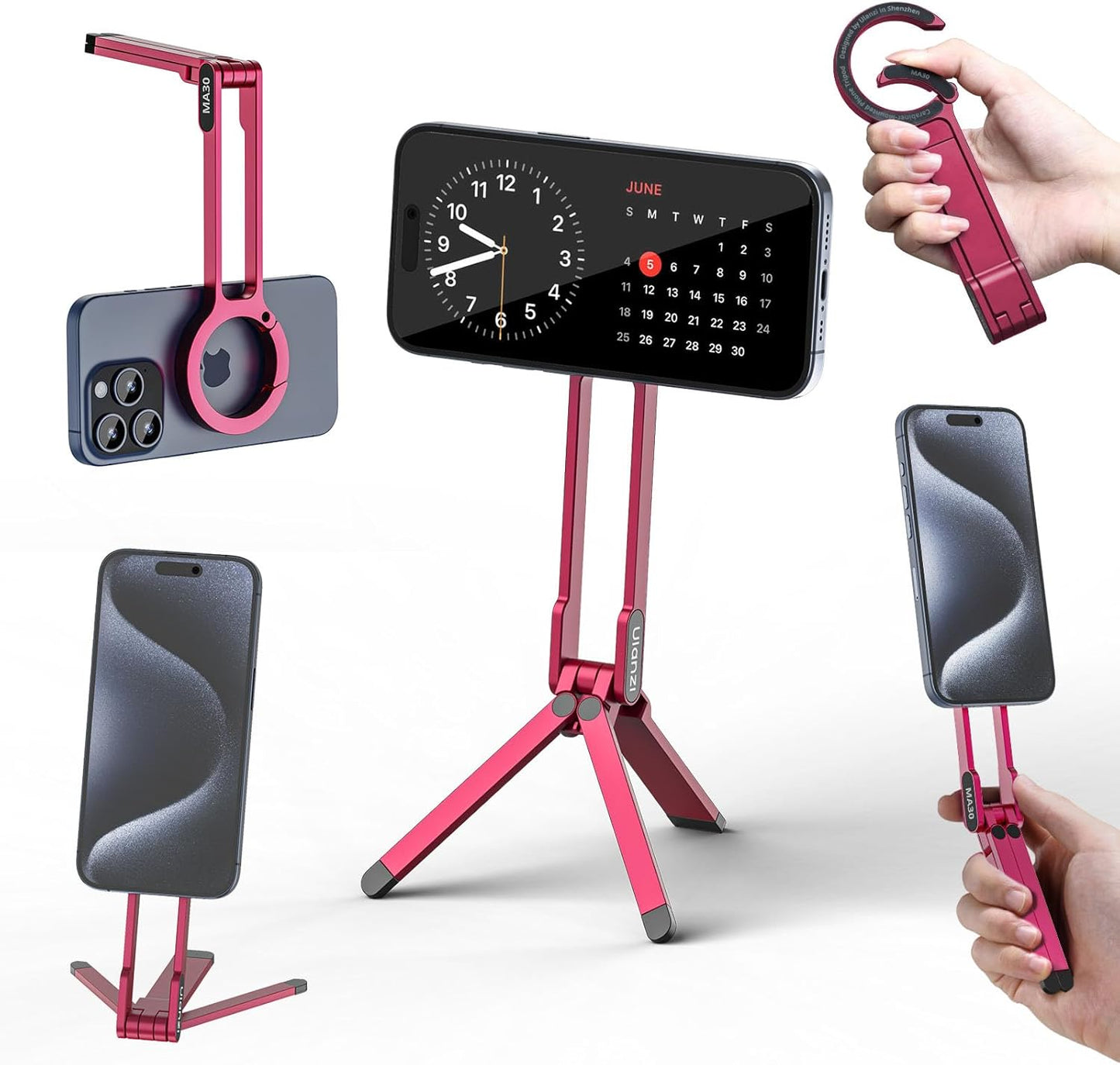 Ulanzi MA30 Magnetic Phone Tripod Stand for iPhone, Aluminium, MagSafe, Red