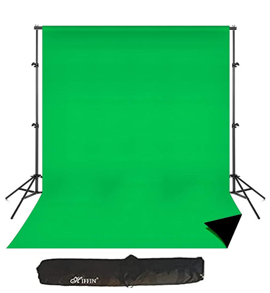 HIFFIN® 2 in 1 Photography Backdrop 8x12ft Green & Black with 9x9ft Backgroud Stand Kit Washable Background Screen Carry Bag, (B01 + 2 in 1 Black & Green Backdrop)