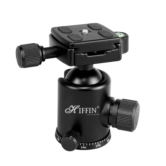 HIFFIN®Professional Metal 360 Degree Rotating Panoramic Ball Head with 1/4 inch Quick Release Plate and Bubble Level,up to 17.6pounds/8kilograms,for Tripod,Monopod,Slider,DSLR Camera,Camcorder