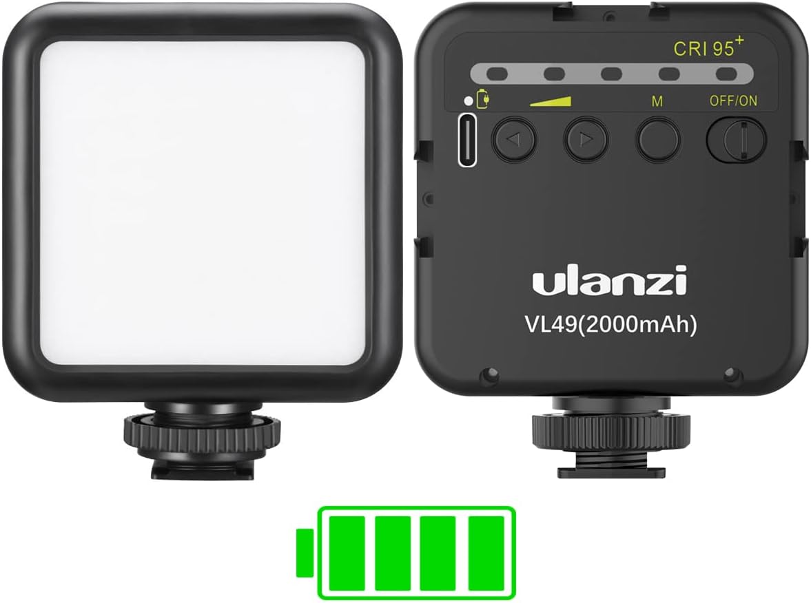 Ulanzi 2000mAh LED Video Light, 3 Cold Shoe Mounts, Type C Charging