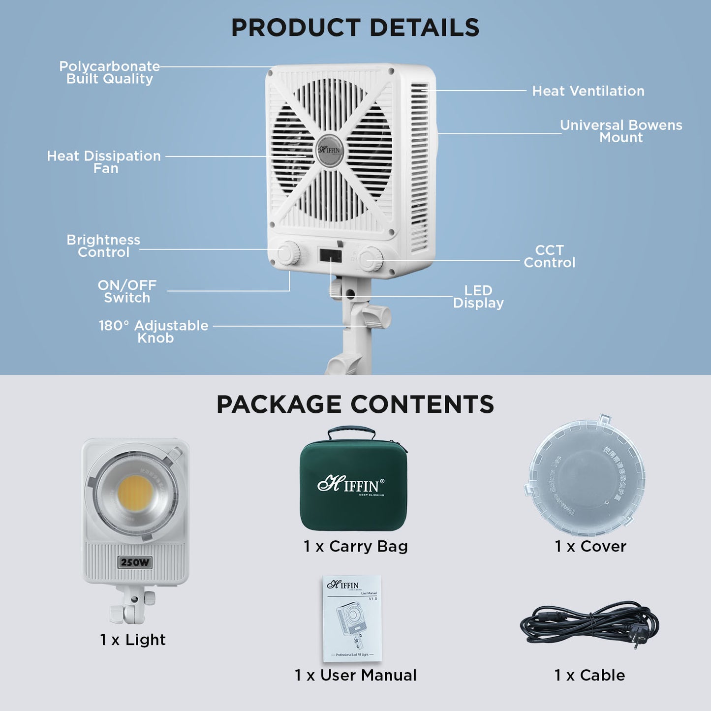 Compact 250 Watt Bi-Color Light | 15,300lm | CRI 95+ | CCT 2700K-6500K | Bowens Mount | App Control