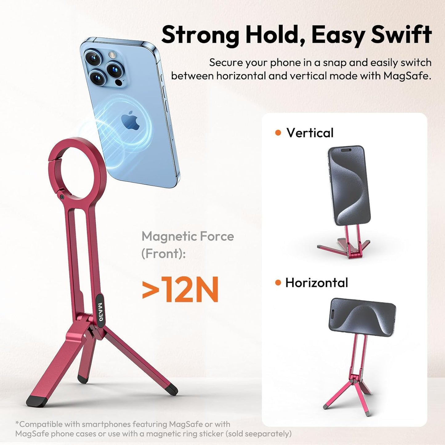 Ulanzi MA30 Magnetic Phone Tripod Stand for iPhone, Aluminium, MagSafe, Red
