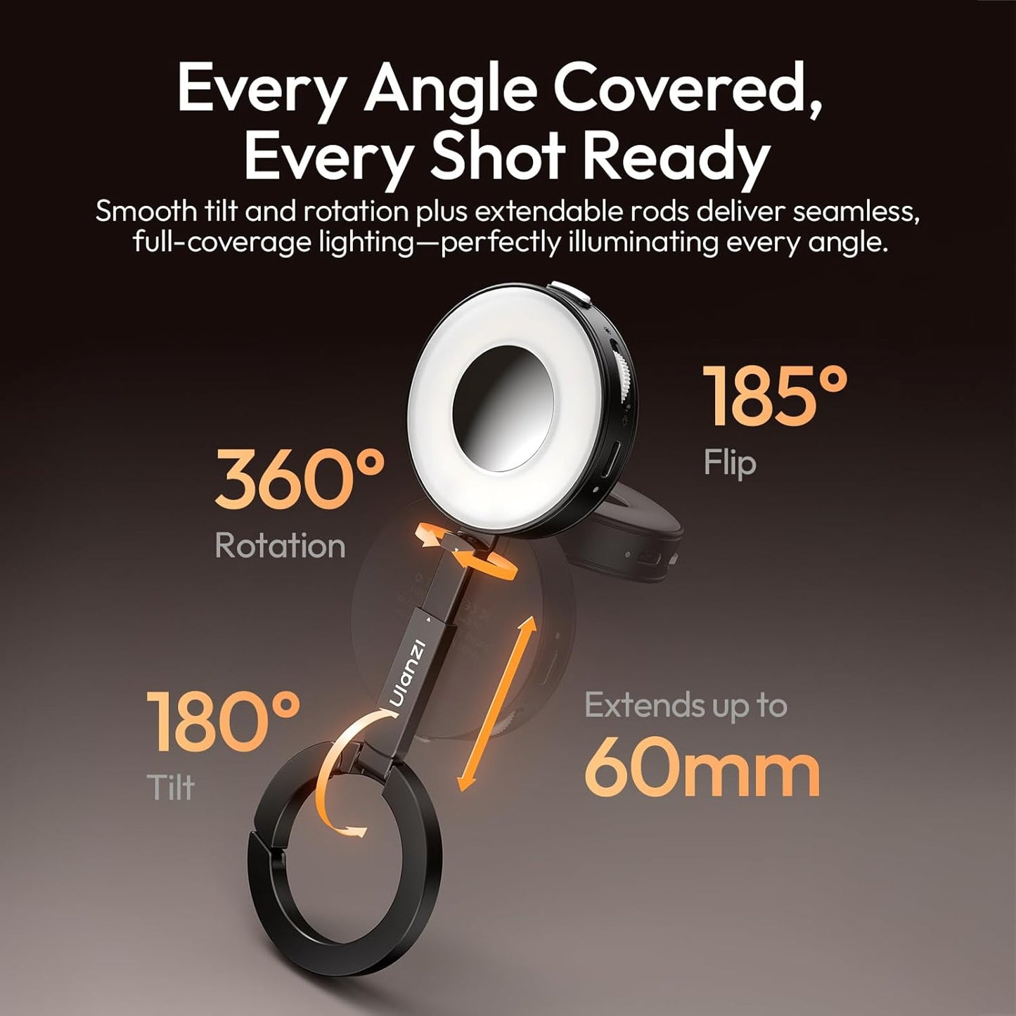 ULANZI ML05 Maglock Magnetic iPhone Ring Light Mirror 9000K CRI≥97 FullAngle LED, White/Black