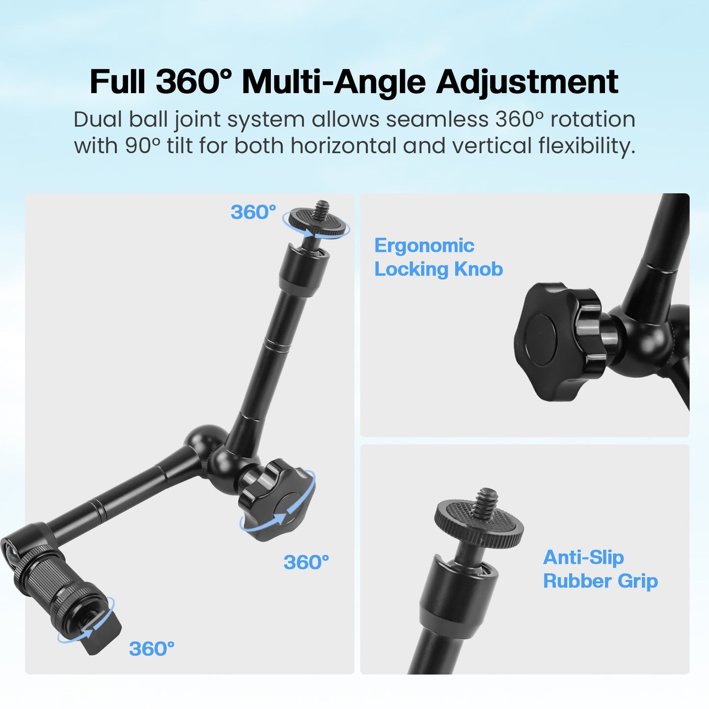 HIFFIN® Magic arm11 Inch Adjustable Friction Articulating Magic 1/4-inch Hot Shoe Connector Arm for LCD Monitor LED Camera
