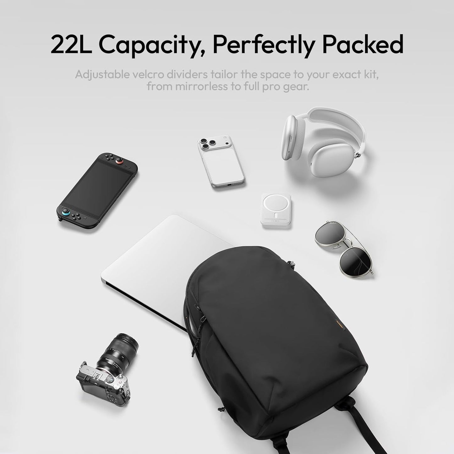 ULANZI YY038 Travel Camera Backpack 22L for Mirrorless DSLR, 16-inch Laptop Compartment, Anti-Theft Water-Resistant Photography Bag with Tripod Holder, Compatible with Sony Canon Nikon Fujifilm(Black)
