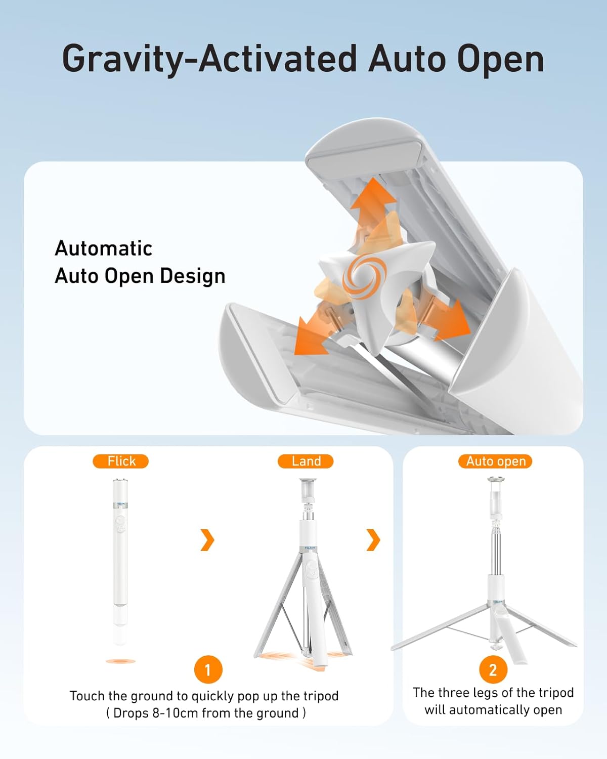 TELESIN 70" Phone Tripod Stand, Auto-Open Selfie Stick, Magnetic Remote, 360° Adjustable