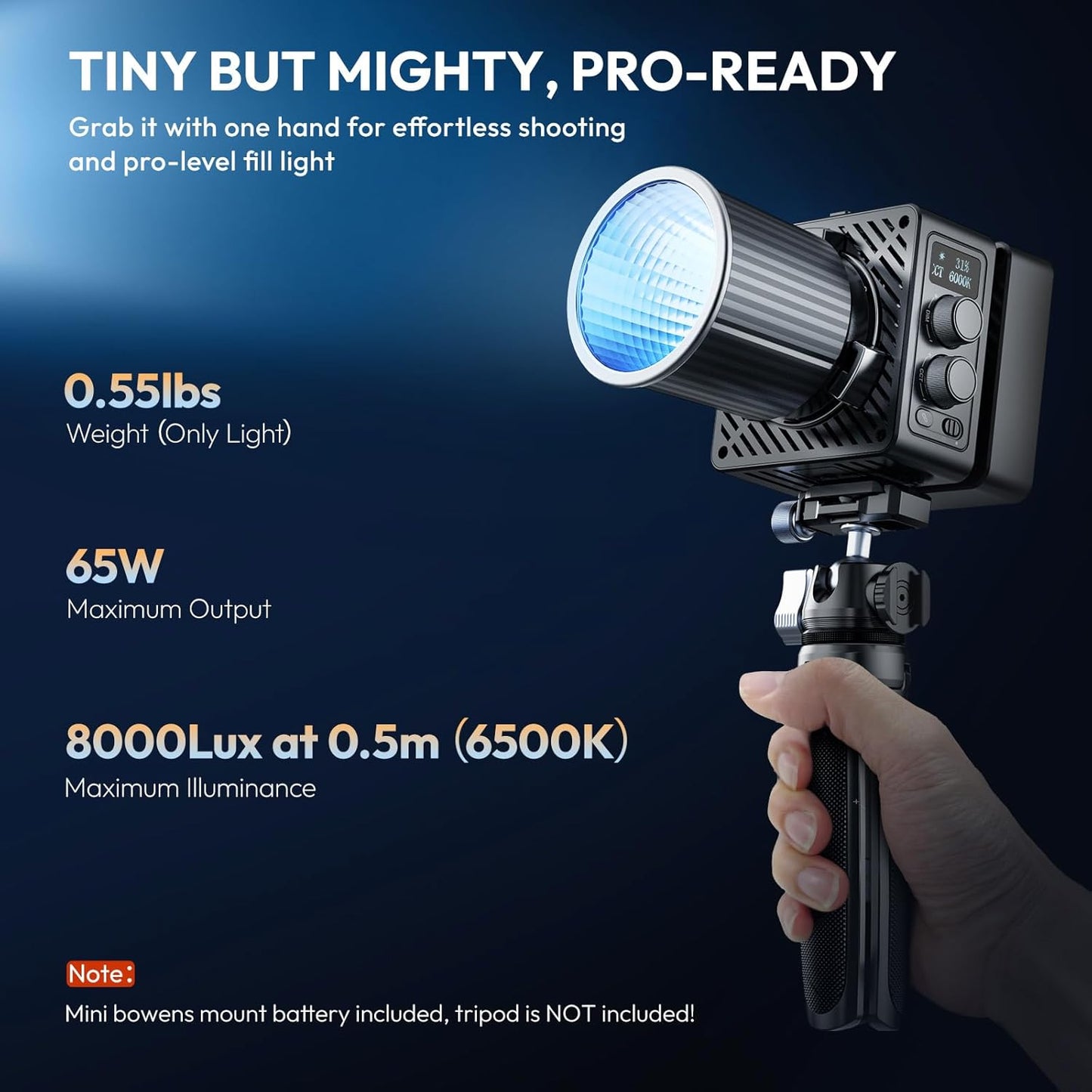 ULANZI EC65 65W Mini Bi-Color LED Video Light, 2700K-6500K, APP Ctrl