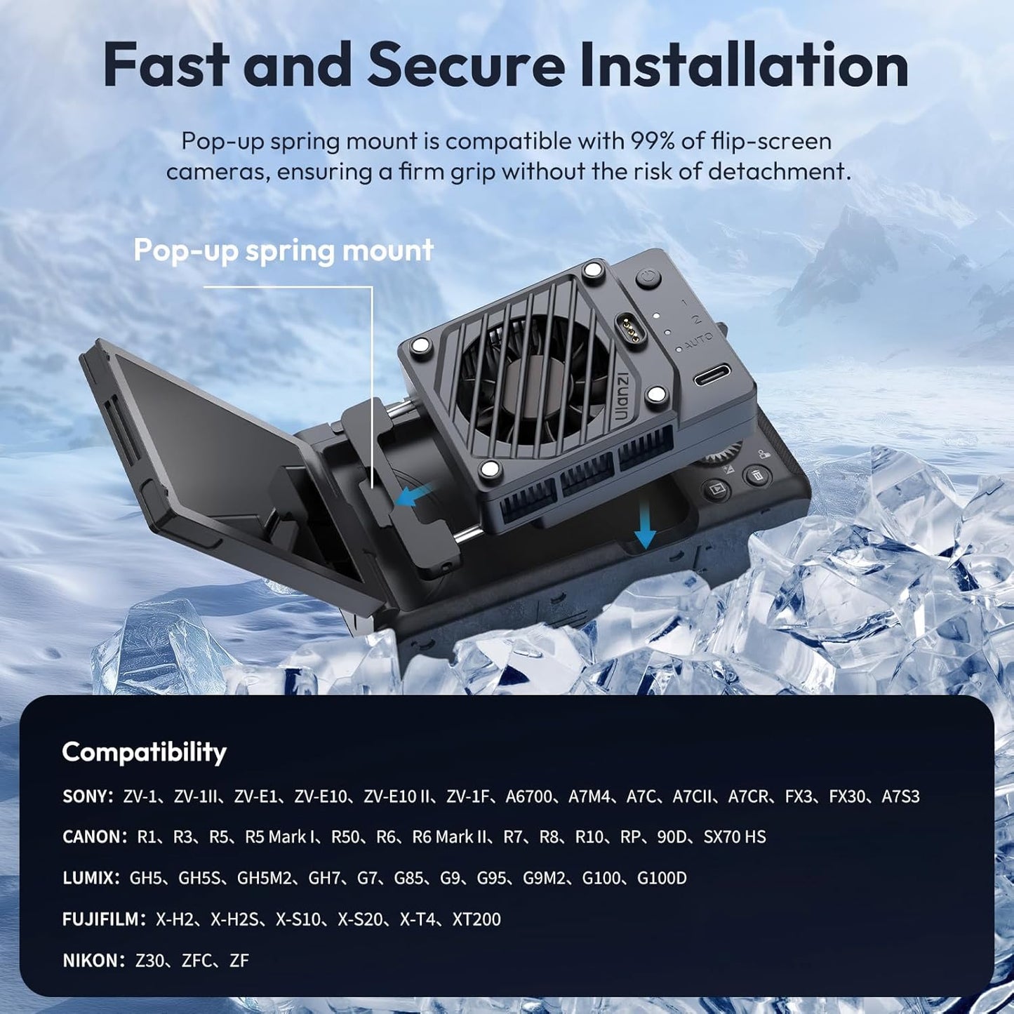 ULANZI CU01 Camera Cooler Kit DSLR/Mirrorless, Fan, 3000mAh, 3 Speeds, Auto Temp
