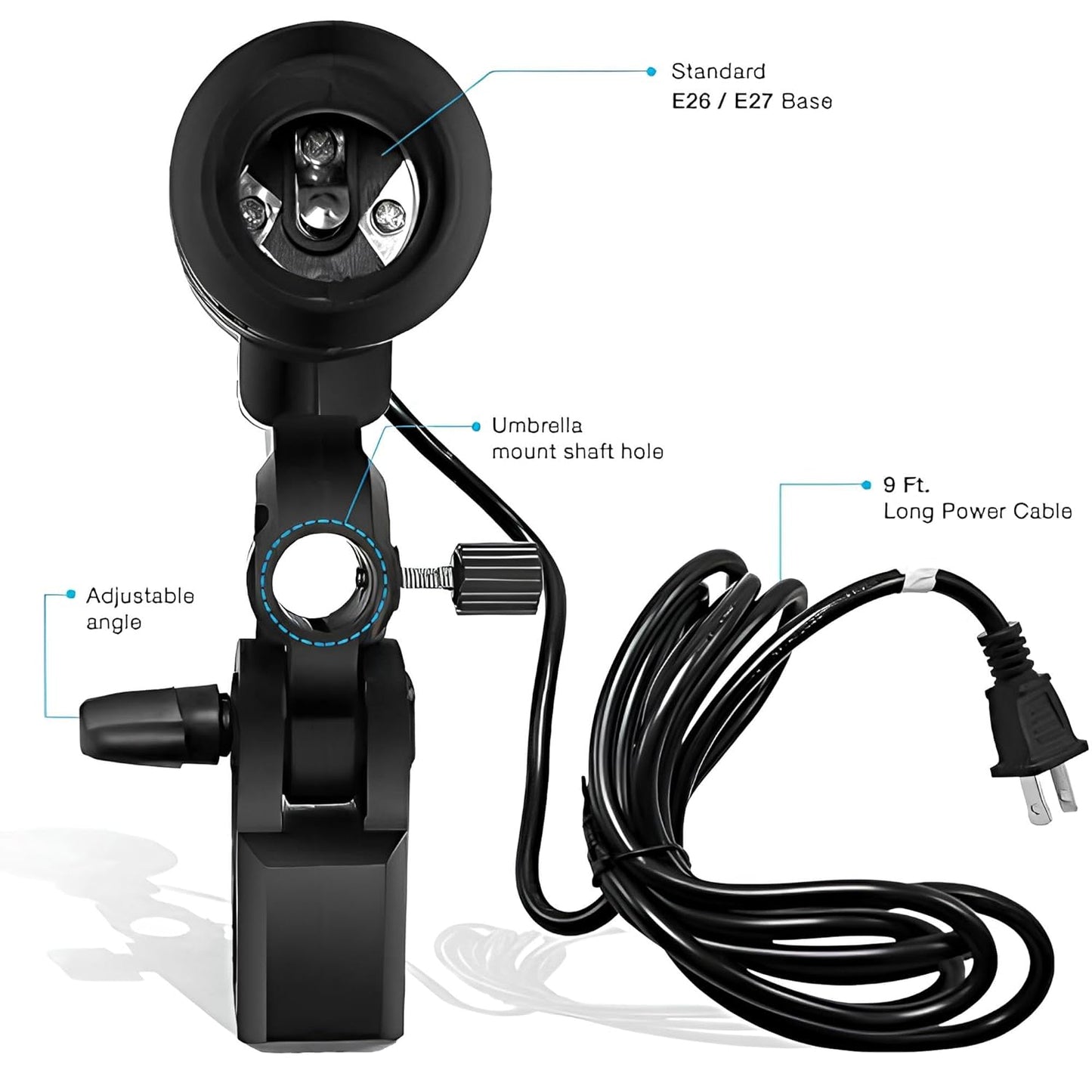 HIFFIN E27 Single Blub Holder Set of 2 Pcs Photography Photo Light Lamp Bulb Bracket Studio
