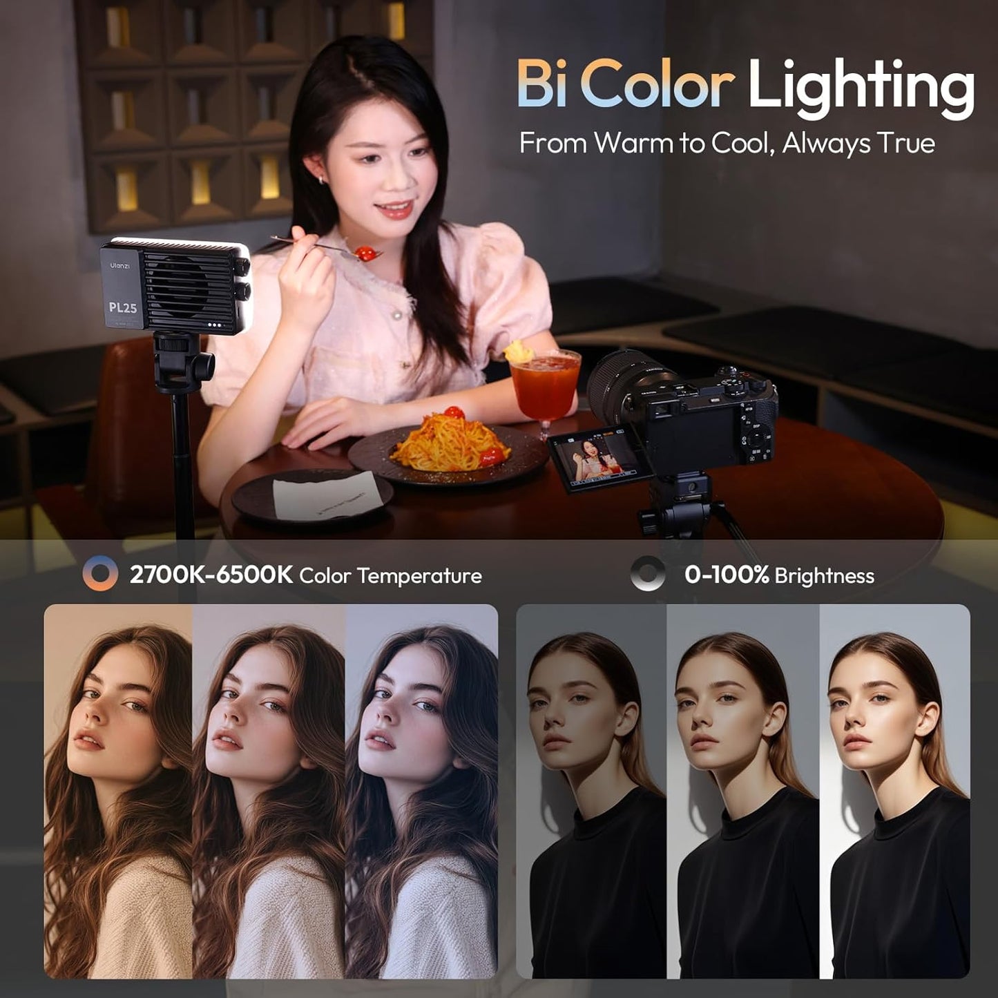 ULANZI PL25 25W LED Video Light, Mini Bi-Color Panel 3200Lux CRI≥96 2700K-6500K