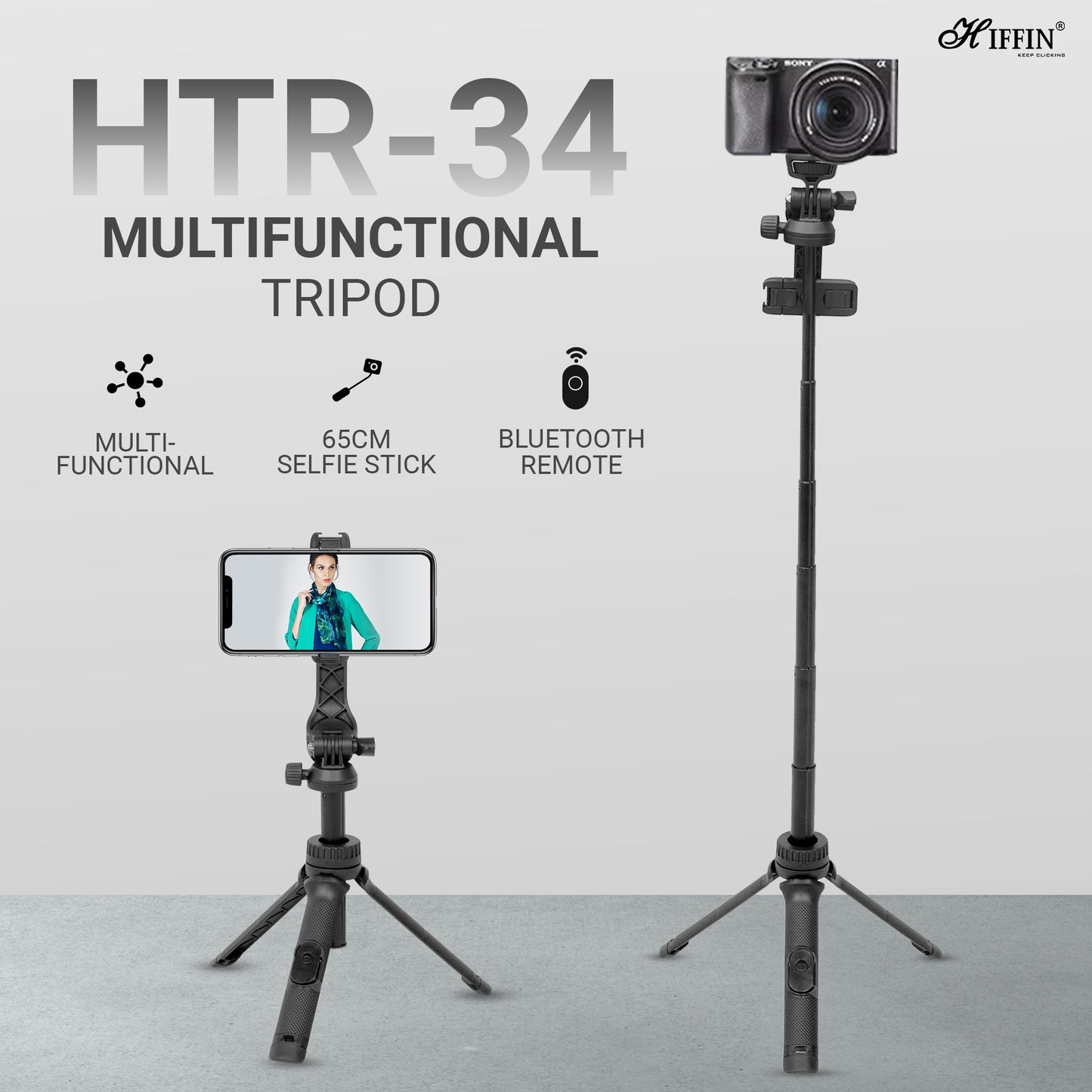 HTR-34 Selfie Stick Tripod 29” with Wireless Remote for Smartphones & Cameras