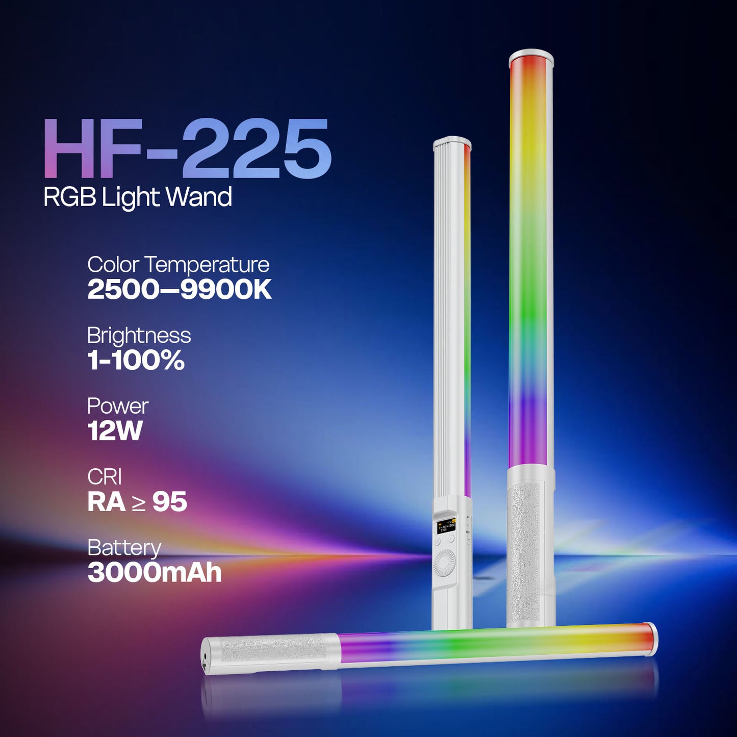 HF-225 RGB LED Stick Light 12W, 2500-9900K, App Control, 24 FX, 3000mAh, Type-C