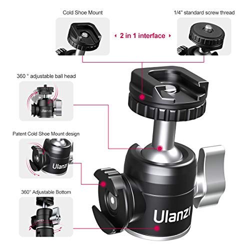 ULANZI U-60 Mini Ball Head, Dual Cold Shoe Mount, Aluminum Alloy 360° Swivel
