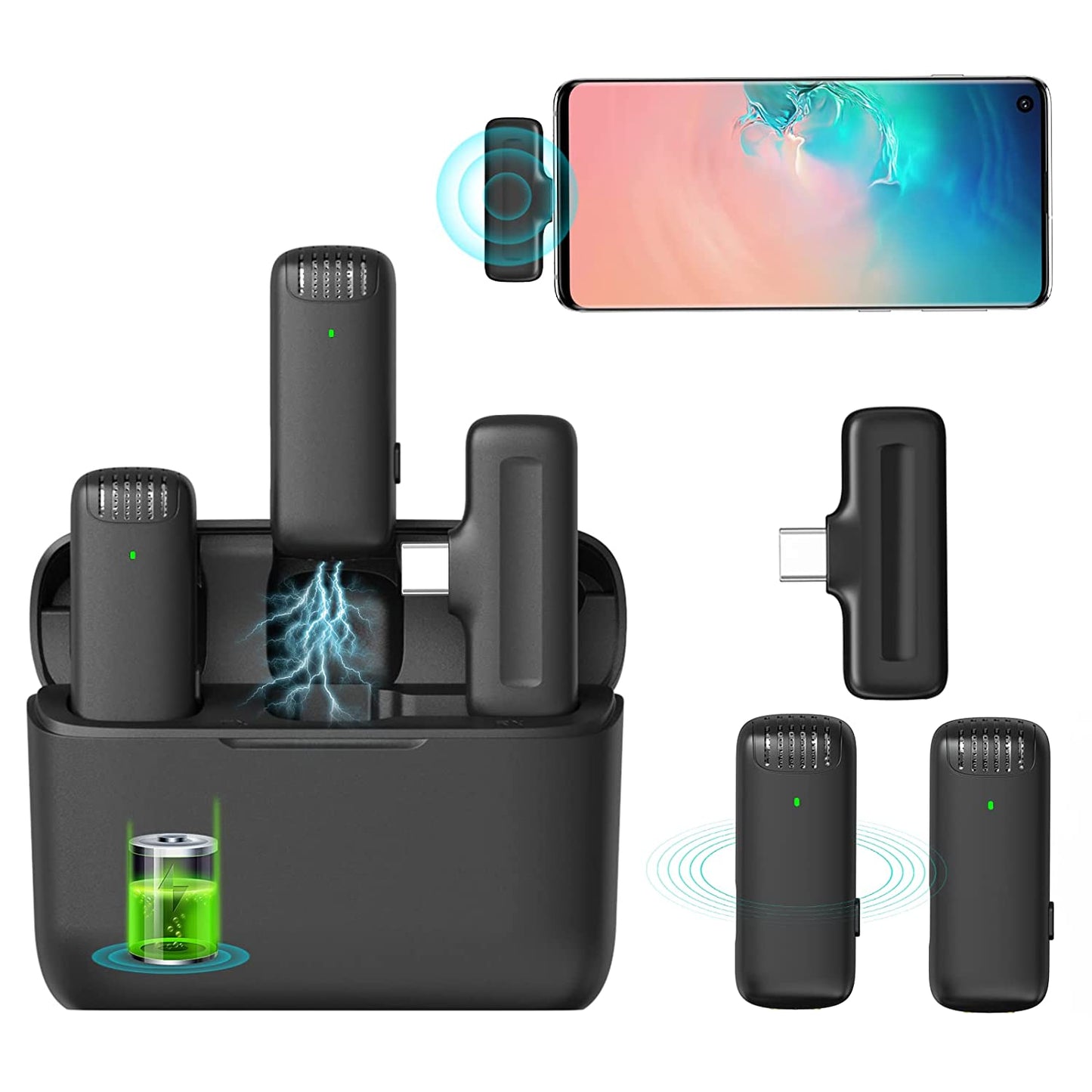 ULANZI J12 Wireless Lavalier Omnidirectional Microphone for USB C Phone, 2-in-1 Plug-Play Mic with Charging Case