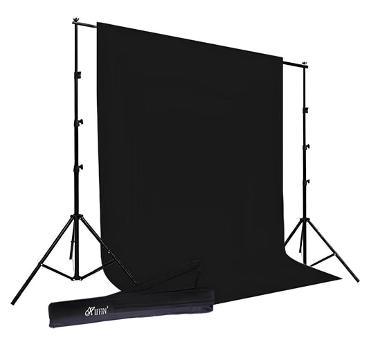 HIFFIN Photography Backdrop Stand Kit (9ft*9ft) with Black (8*12) Muslin Support System