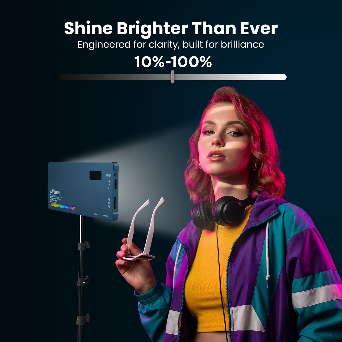 HF-138 Pro RGB Video Light, 21 Modes, 4000mAh, 2500K-9000K, 12watt