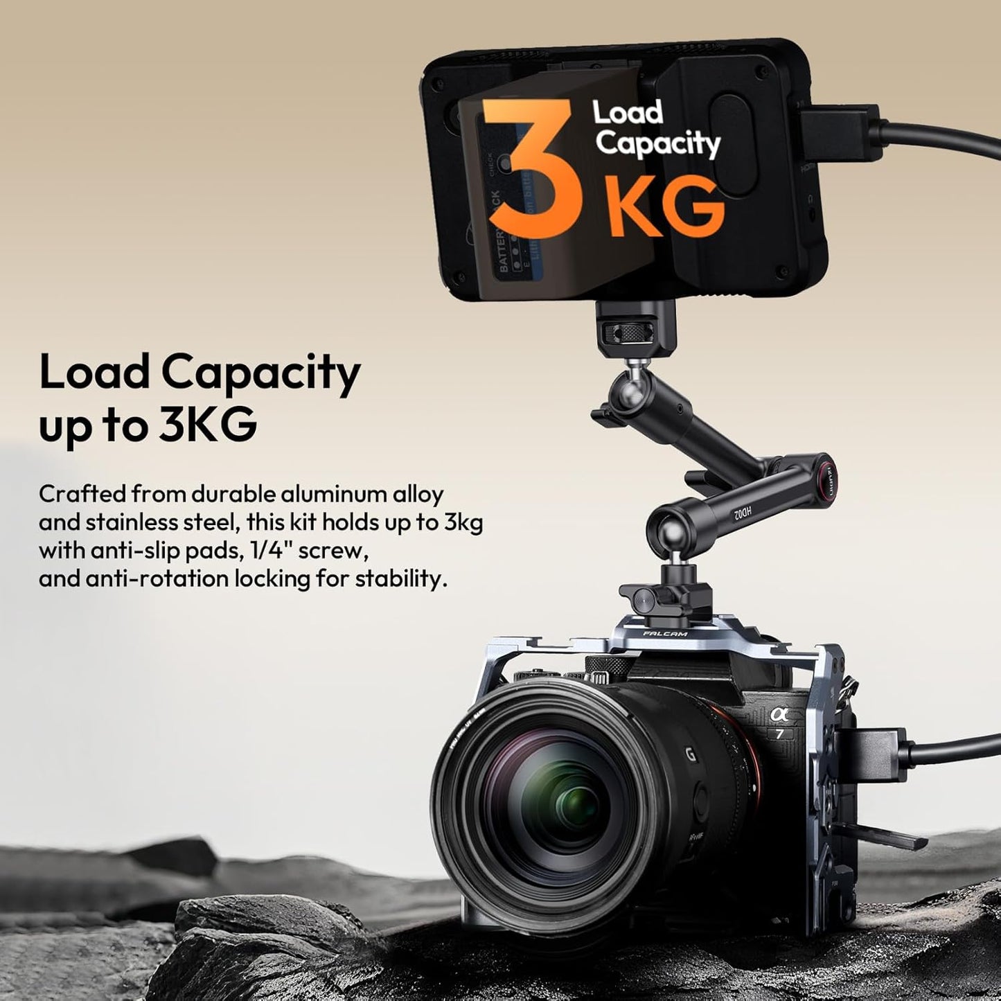 HD02 10" Magic Arm Super Clamp, Camera Mount, 1/4" 3/8"Pins NATO Rail