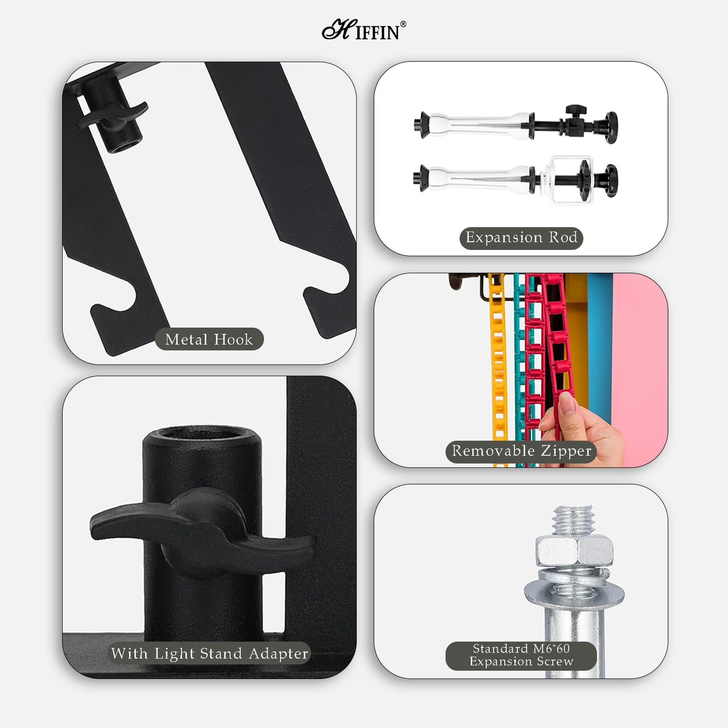 3-Roller Backdrop Stand & Wall Mount with 2 Hooks, 6 Bars & 3 Chains