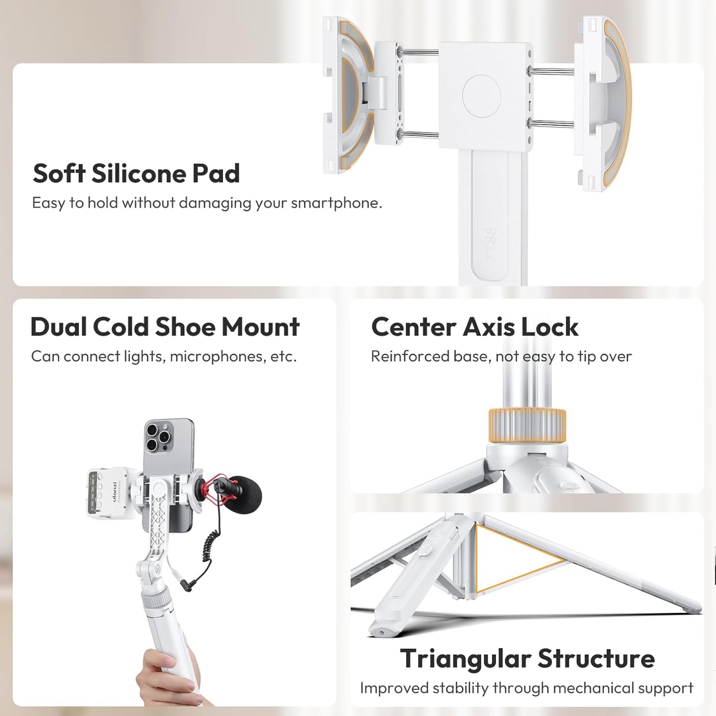 ULANZI TT88 Magnetic Tripod 57" Selfie Stick w/ Remote & Cold Shoes - White