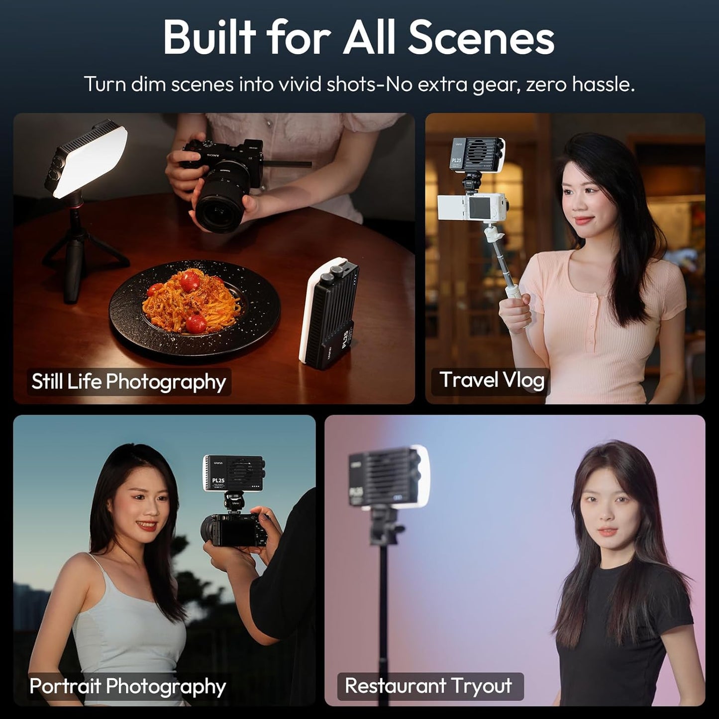 ULANZI PL25 25W LED Video Light, Mini Bi-Color Panel 3200Lux CRI≥96 2700K-6500K