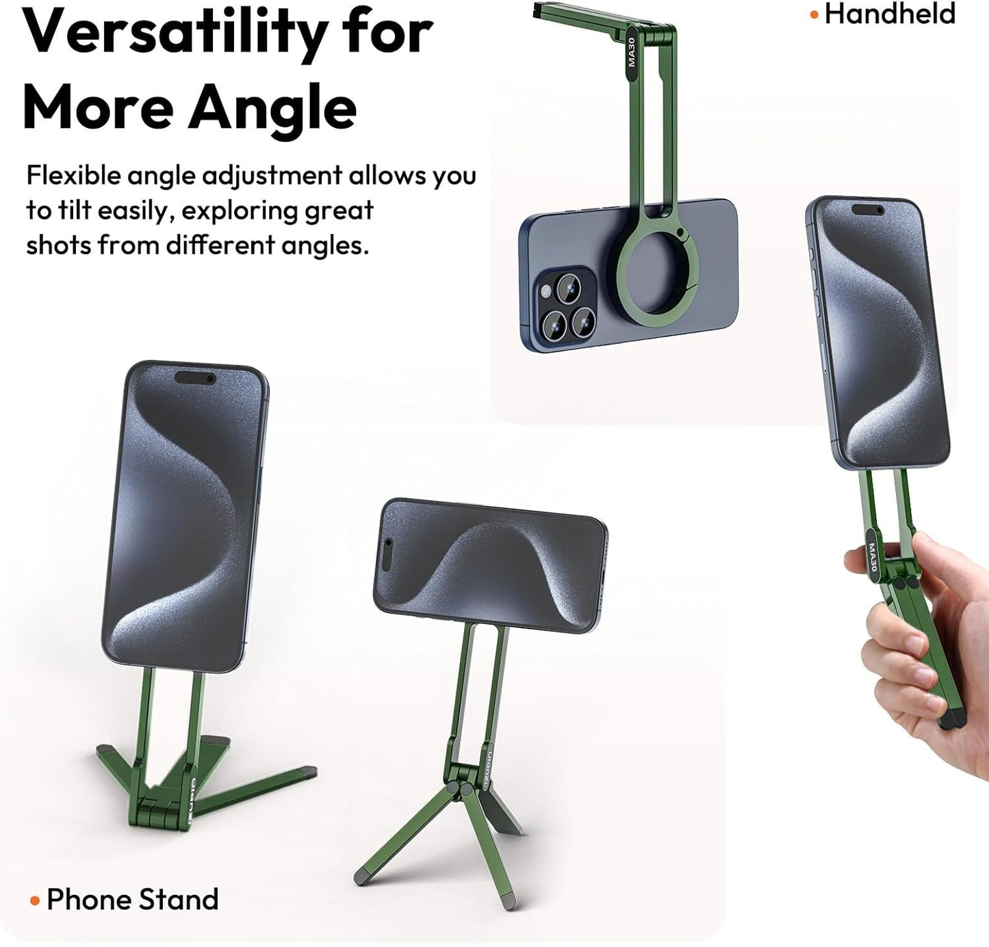 ULANZI MA30 Magnetic Phone Tripod Stand for iPhone 16 15 14 13 12, Green