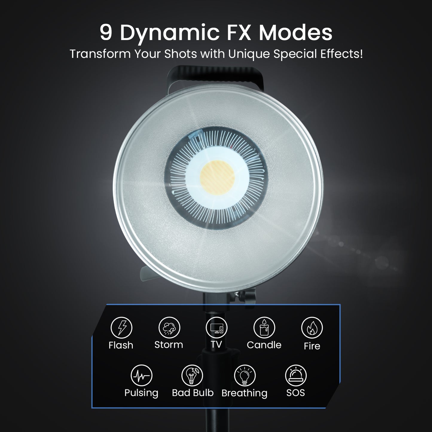 COB-120P Professional 120W Bi-Color Video Light for Studio Film Recording, 3200K-5600K Dimmable with Remote Control