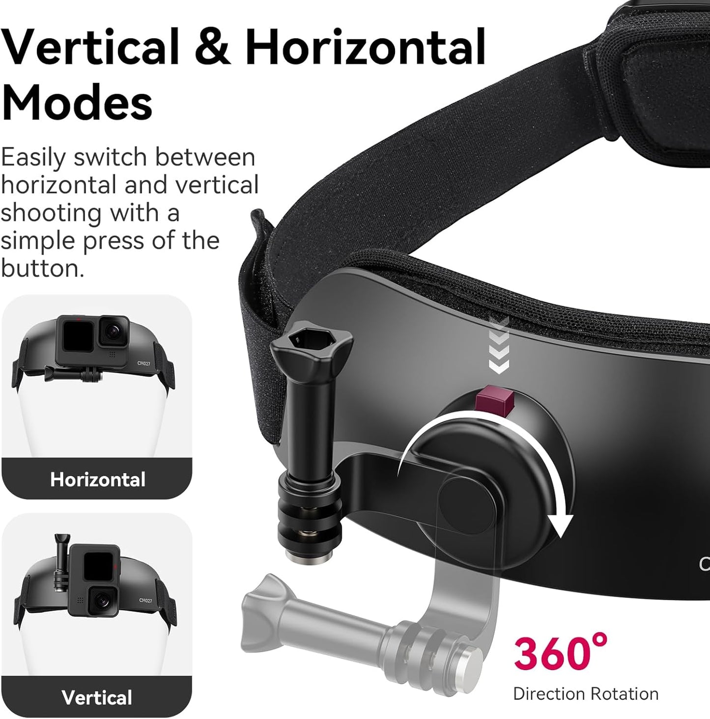 CM027 Head Strap Mount Vertical GoPro Hero 13/12/11/10/9/8/7 DJI Insta360