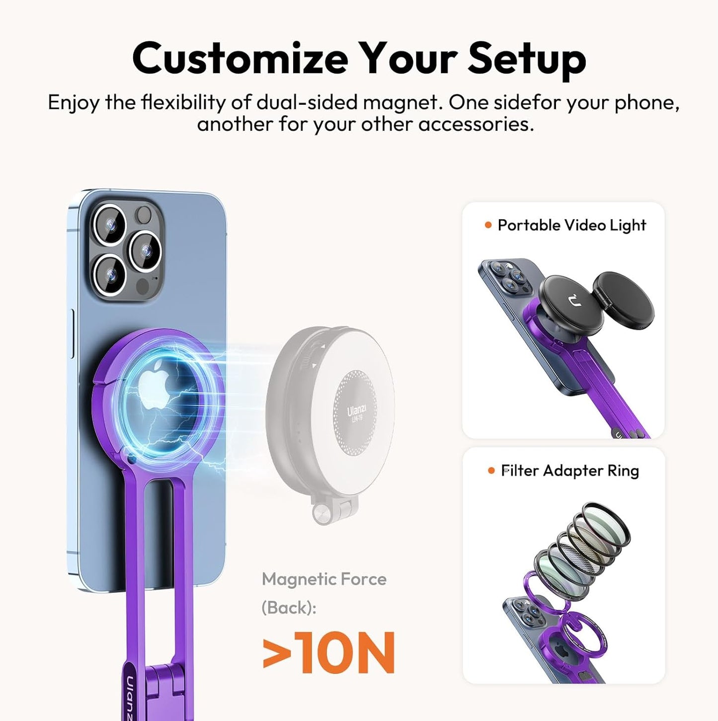 ULANZI MA30 Magnetic Phone Tripod Stand, MagLock, MagSafe, Purple