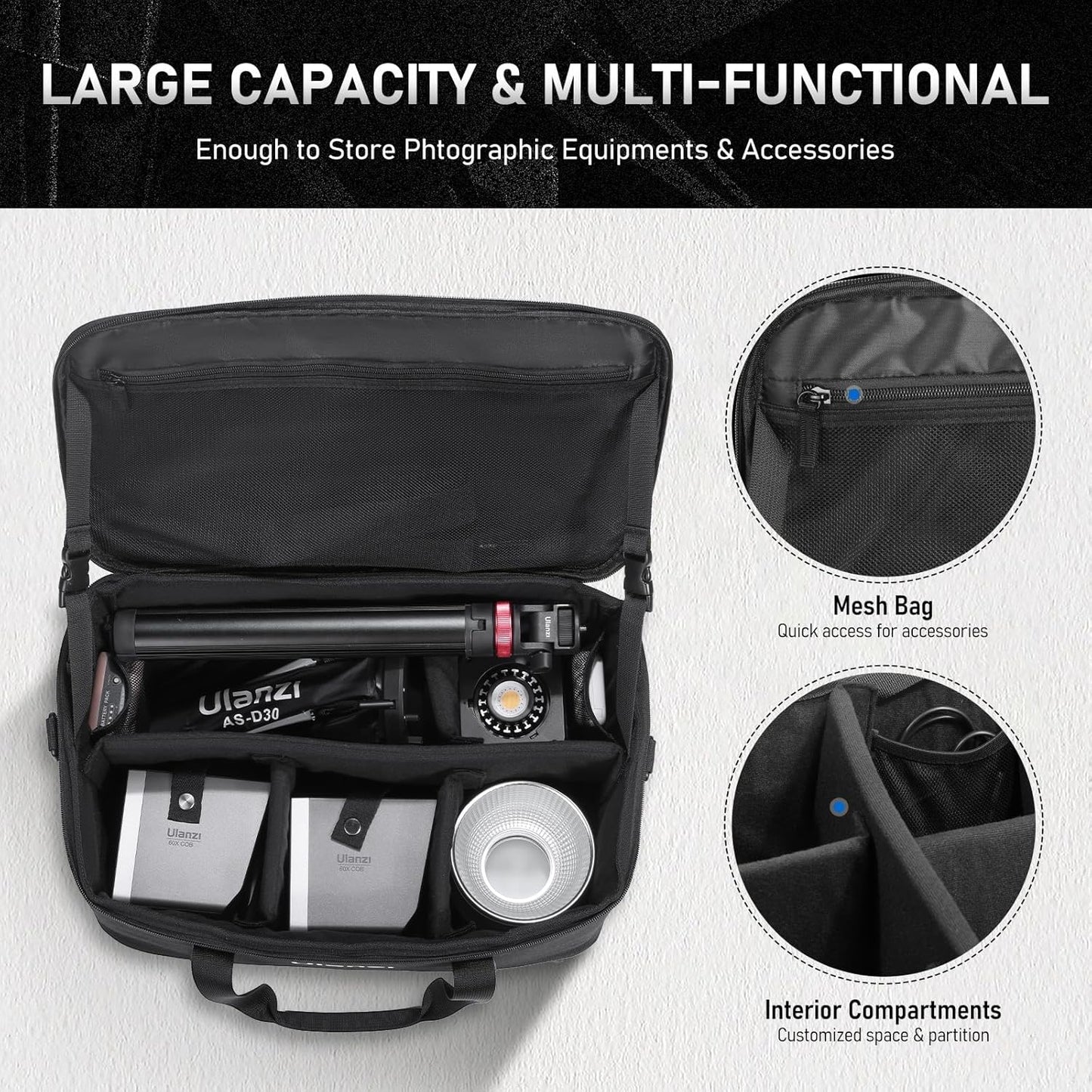 ULANZI OM-01 Carrying Bag, Foam Padded for Studio Tripods, Stands, Softboxes, Travel