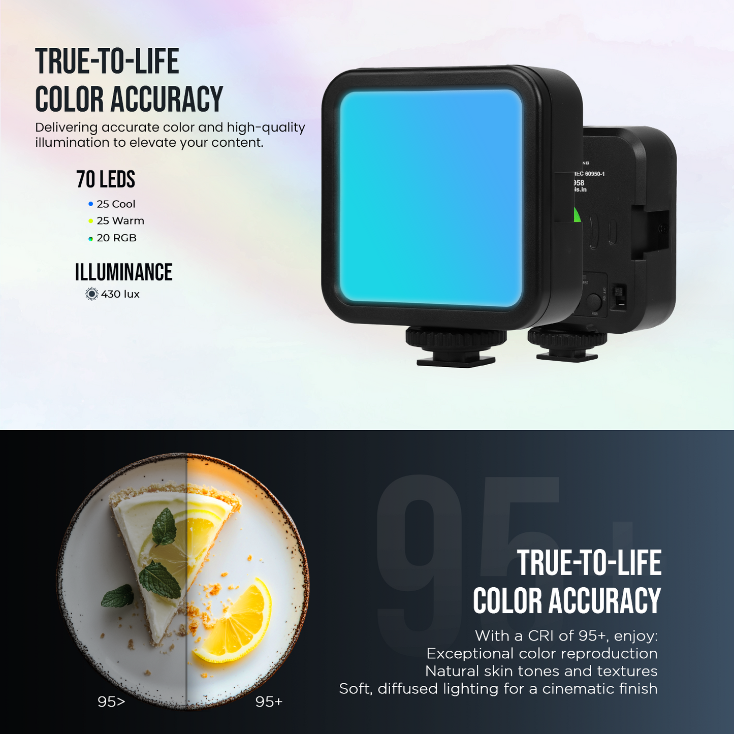 VL49 RGB Video Light, 3000-9000K, 1200mAh, 9 Effects, CRI 95+