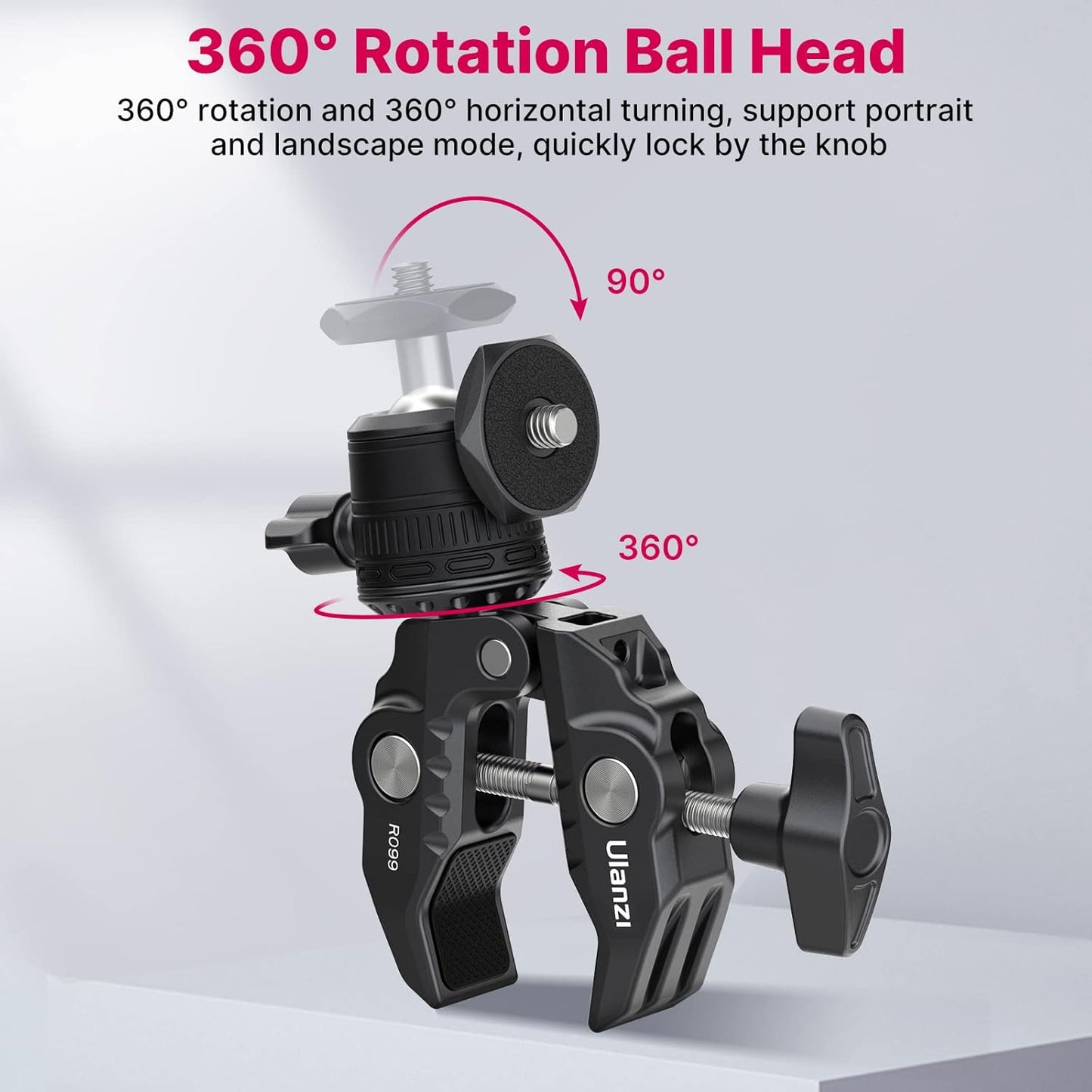 ULANZI R099 Super Clamp Camera Mount with 360° Ballhead for Bike/Bicycle/Motorcycle Handlebar Pole Tripod Tube Crossbar Gimbal Rods Mount