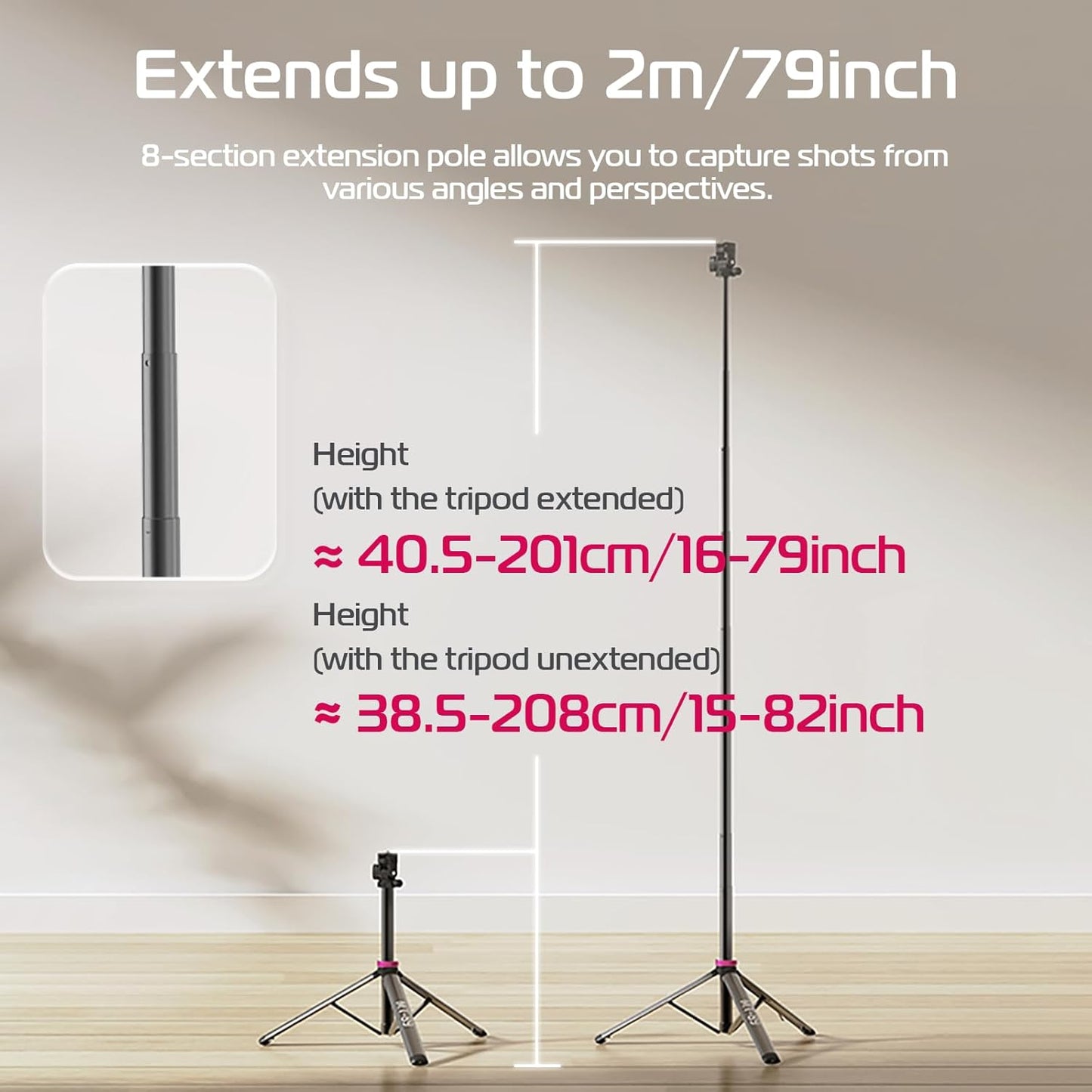 ULANZI MT-89 82in Aluminum Extendable Tripod, 1/4in QR, 2.2lb Load