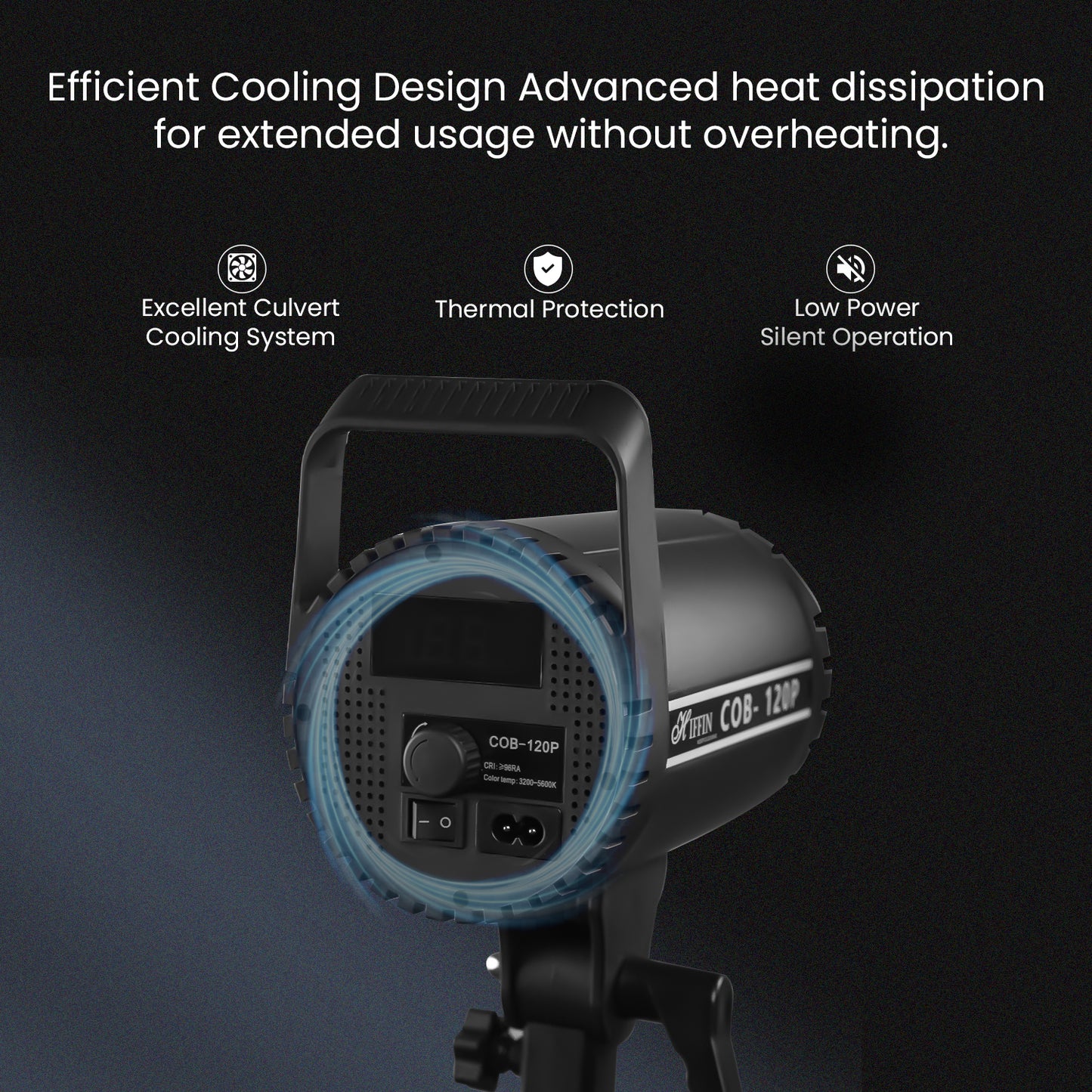 COB-120P Professional 120W Bi-Color Video Light for Studio Film Recording, 3200K-5600K Dimmable with Remote Control