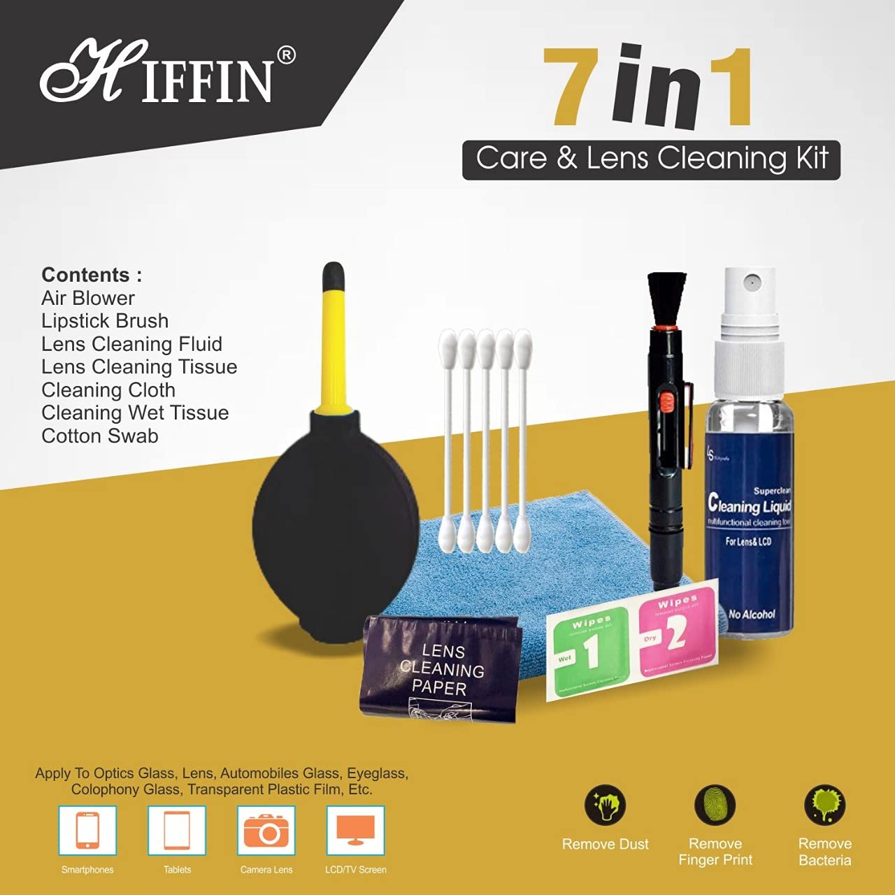 HIFFIN® 7 in 1 Care and Lens Cleaning kit for Nikon Canon Sony All Digital & flim Camera Lenses,binocluars, LCD Screens