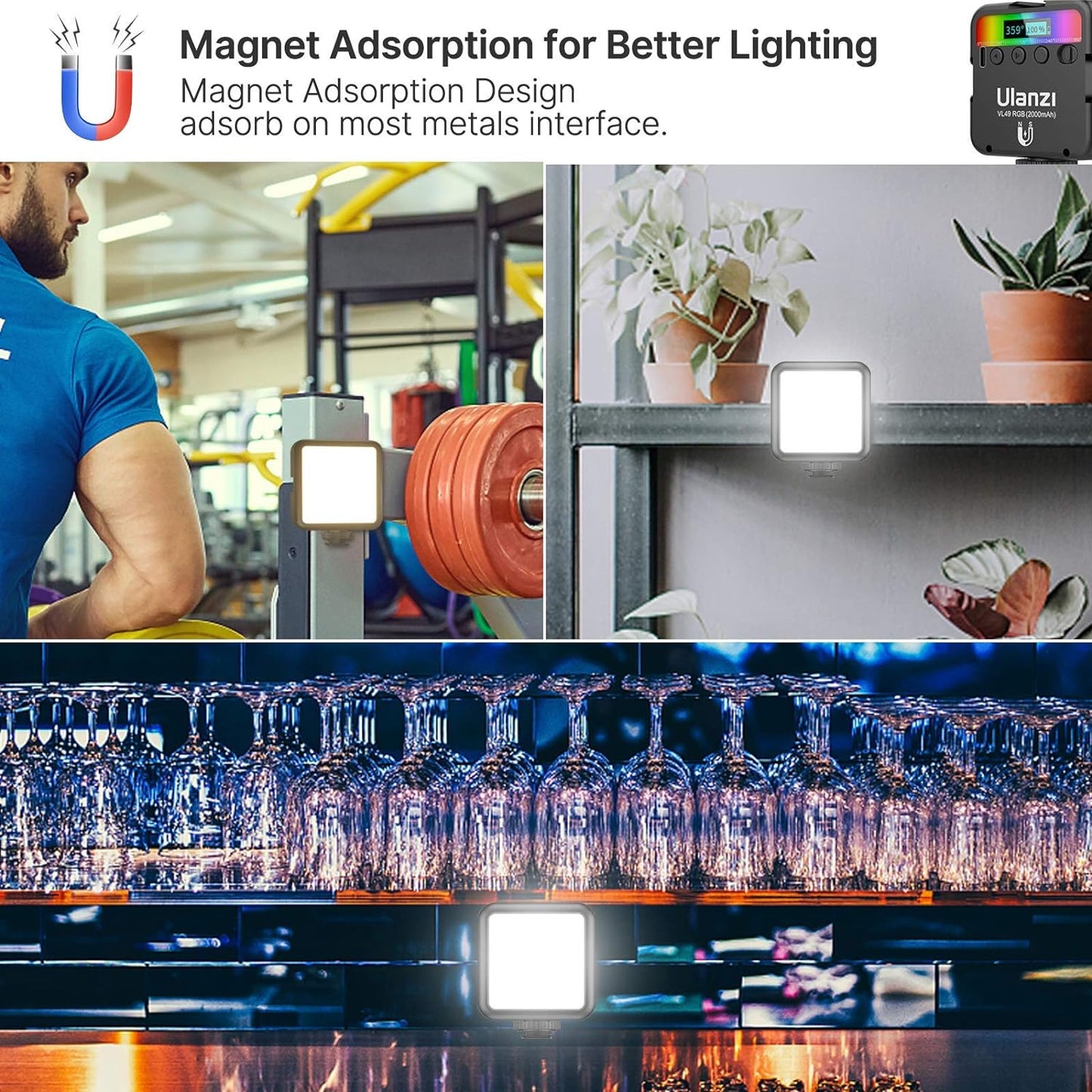 Ulanzi VL49 RGB Video Light, LED, 2000mAh, CRI 95+, 2500-9000K, Dimmable