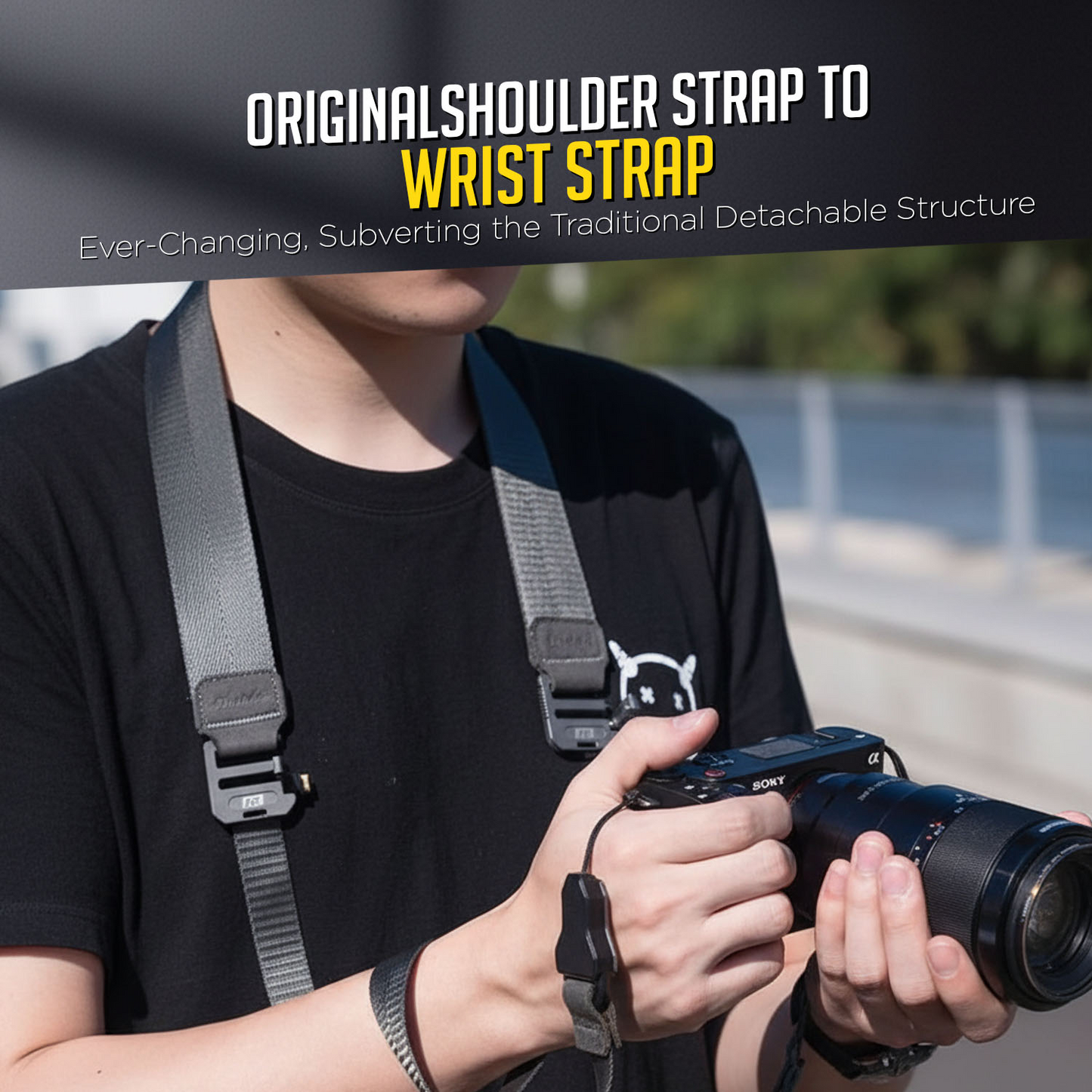 2-in-1 Camera Shoulder & Wrist Strap, 1.5" Wide with Magnetic Buckle, 90kg Load