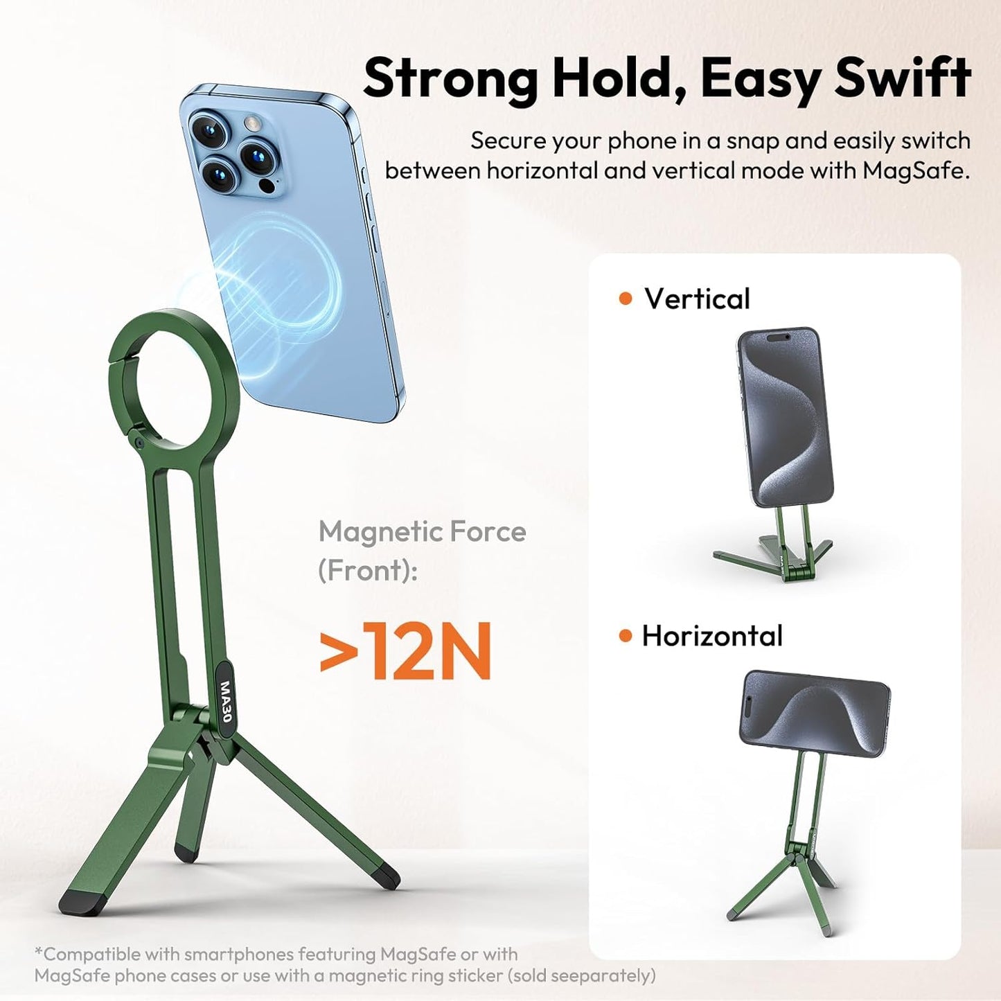 ULANZI MA30 Magnetic Phone Tripod Stand for iPhone 16 15 14 13 12, Green