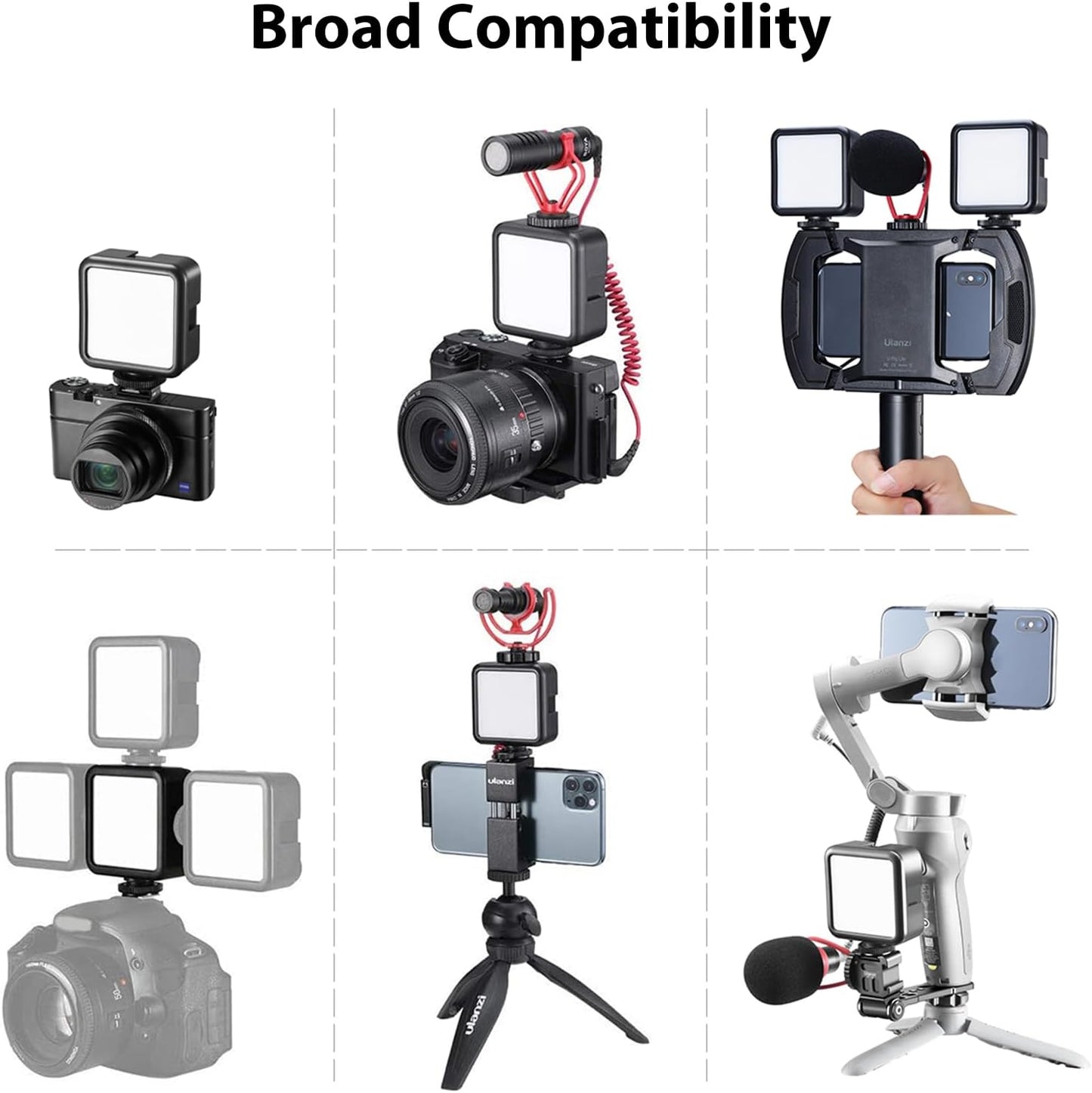 Ulanzi 2000mAh LED Video Light, 3 Cold Shoe Mounts, Type C Charging