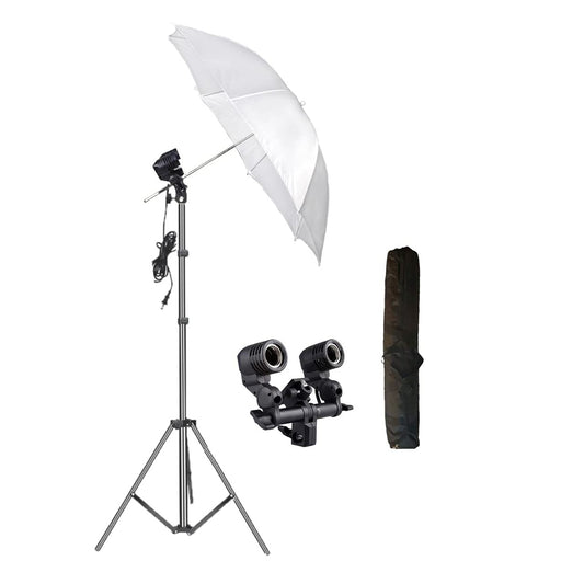 HIFFIN E27 Studio Double Holder KIT Umbrella White + Studio Light Stand 2.7432M (9 FT)+ Umbrella and Double Holder KIT Mark I WOB (1 x Double Holder | 1 x Light Stand 9 feet | 1 x Umbrella | 1 x Bag)